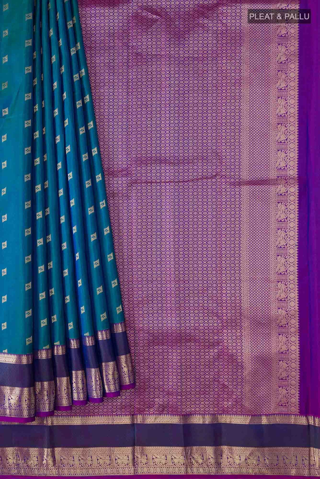 Blue with Green Dual Tone Kanchipuram Silk Saree