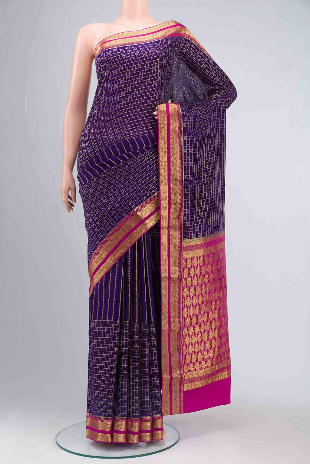 Blue Mysore Crepe Saree