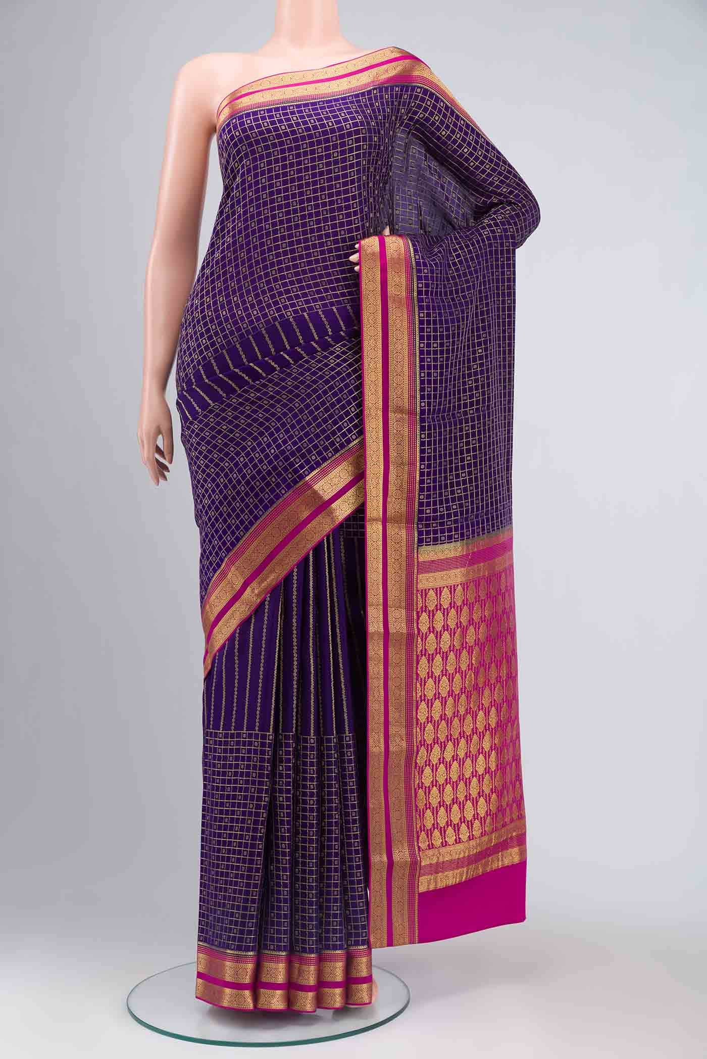 Blue Mysore Crepe Saree