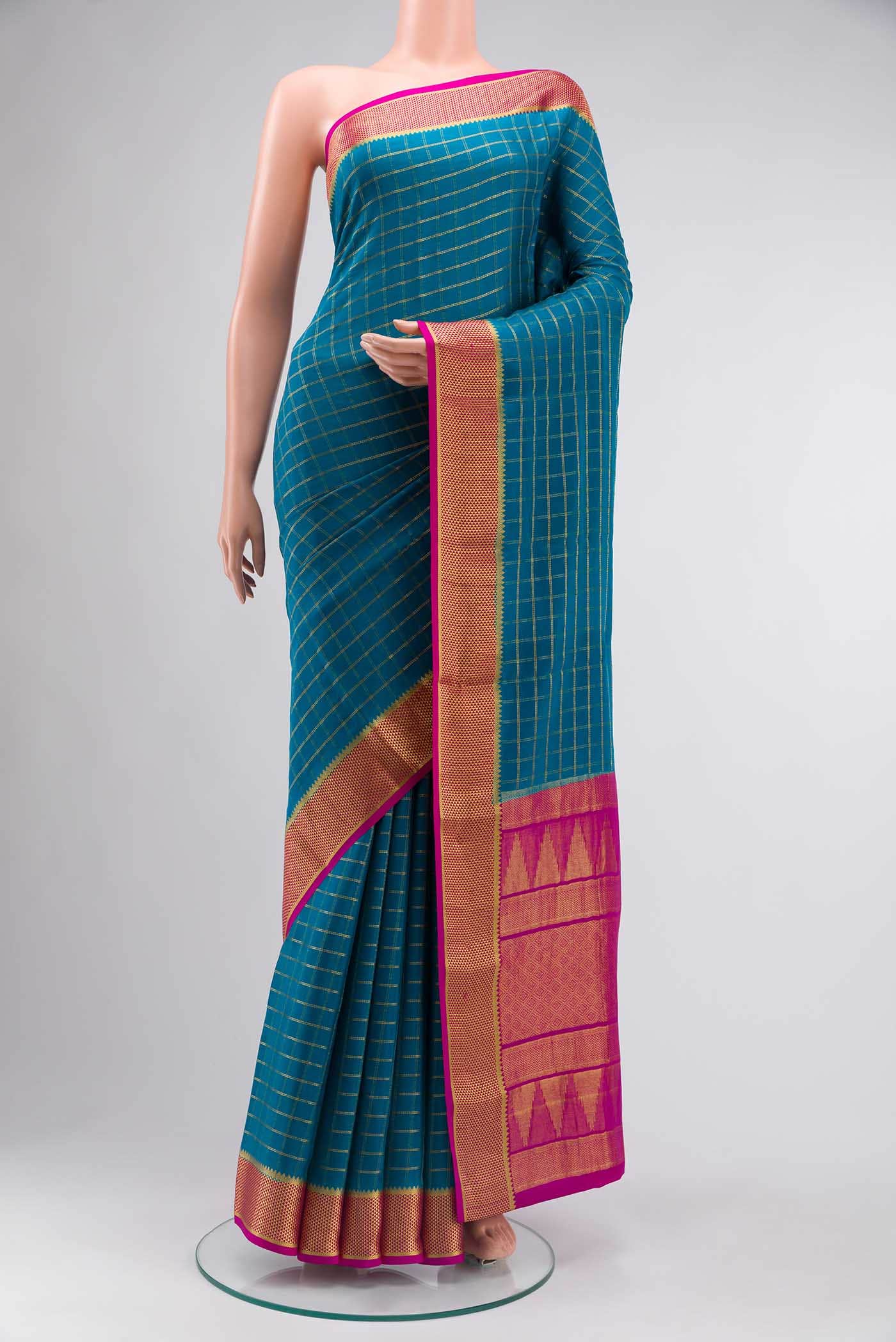 Blue Mysore Crepe Saree