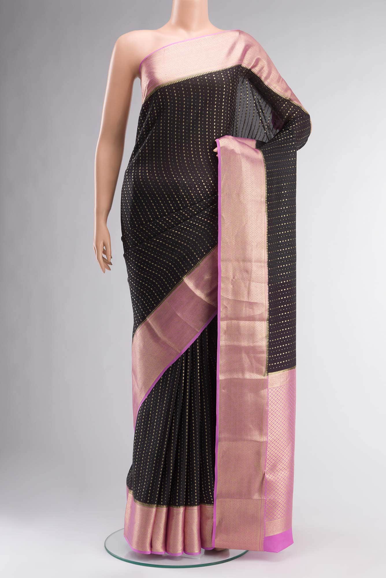 Black Mysore Crepe Saree