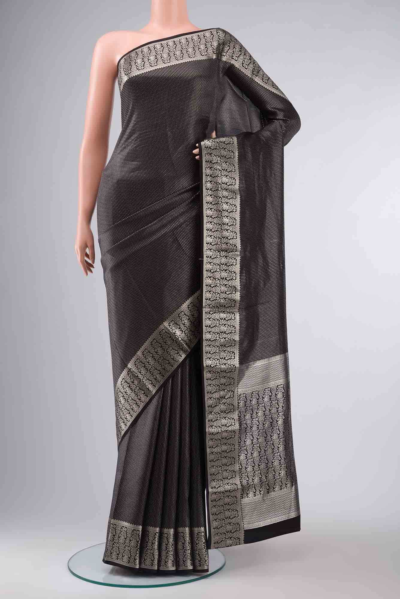 Black Mysore Crepe Saree