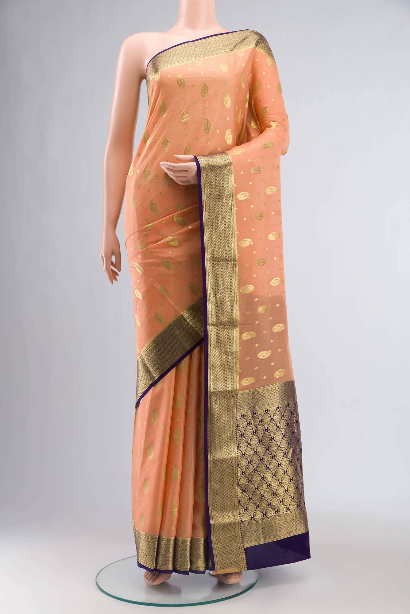 Peach Mysore Crepe Saree