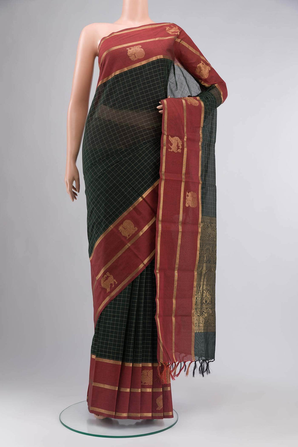 Bottle Green Kanchi Cotton Saree
