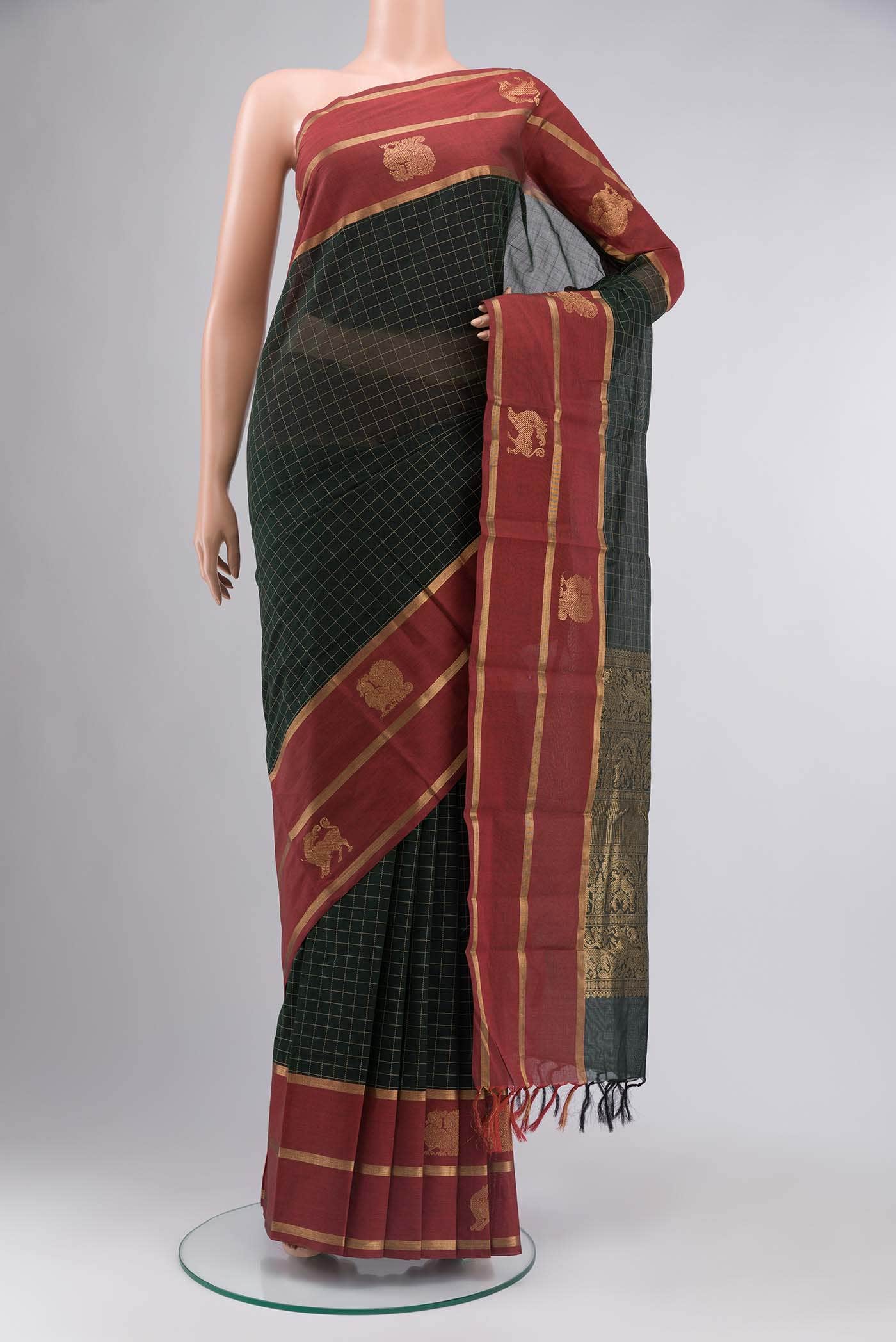 Bottle Green Kanchi Cotton Saree