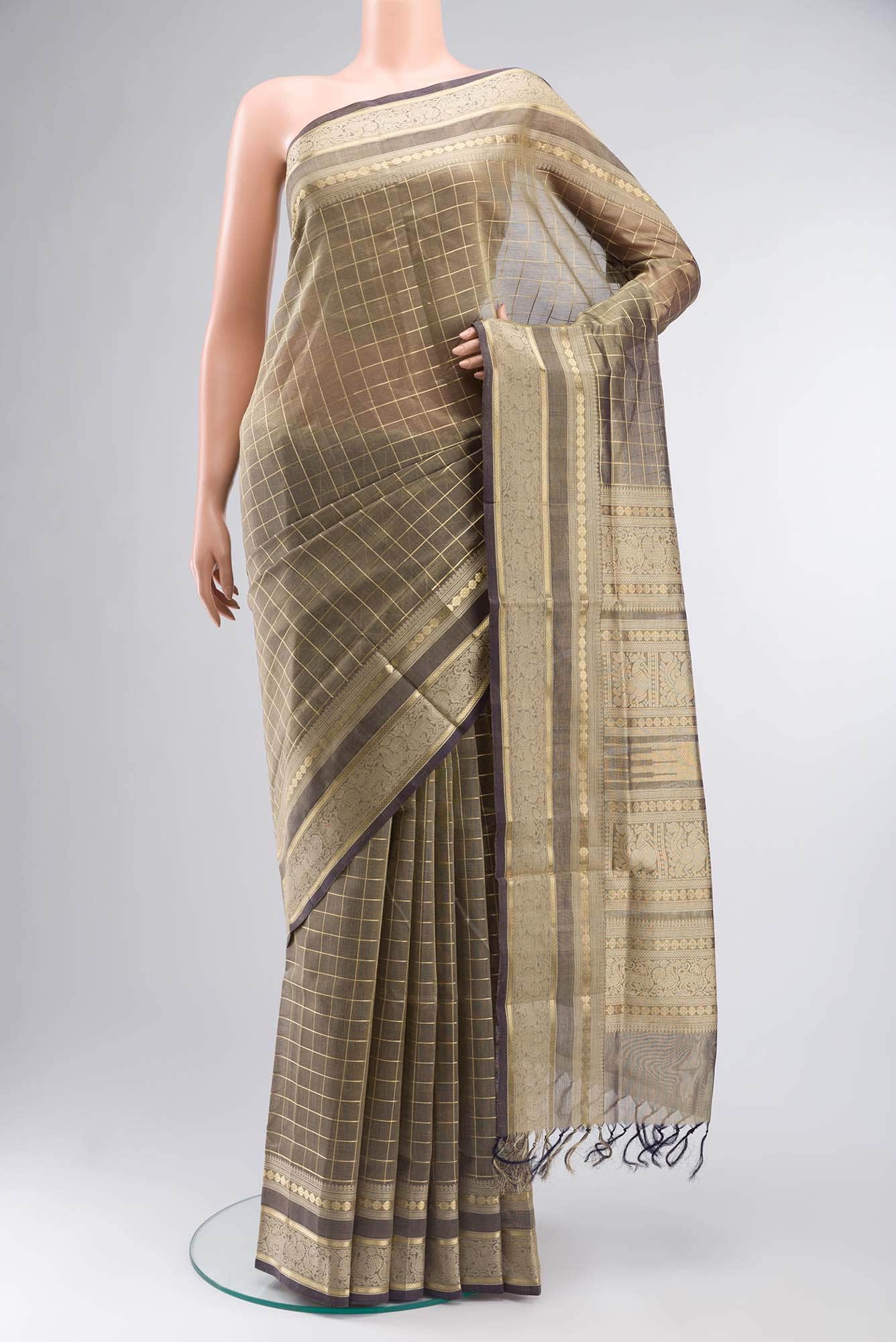 Beige Silk Cotton Saree