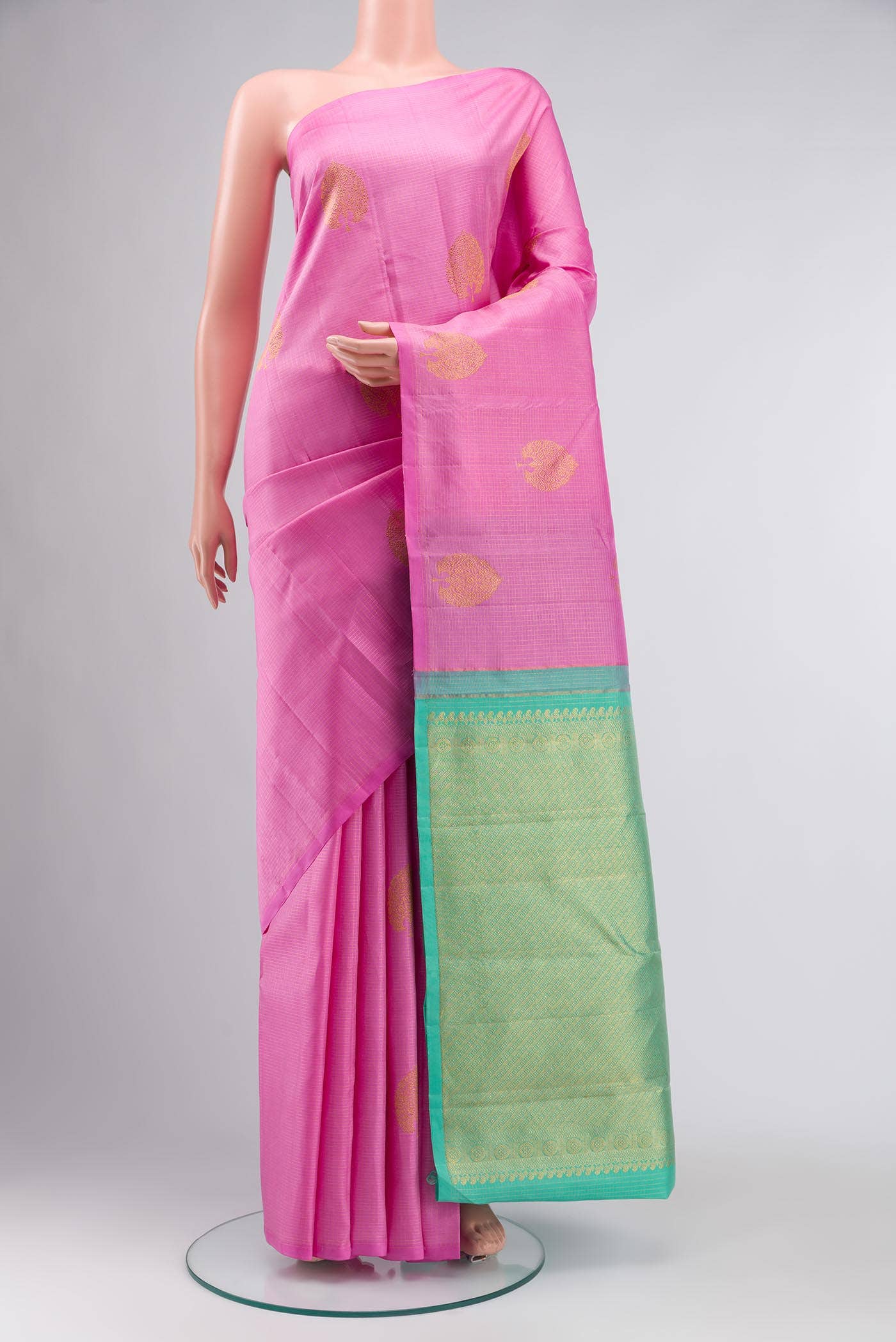 Rose pink Kanchipuram Silk Saree