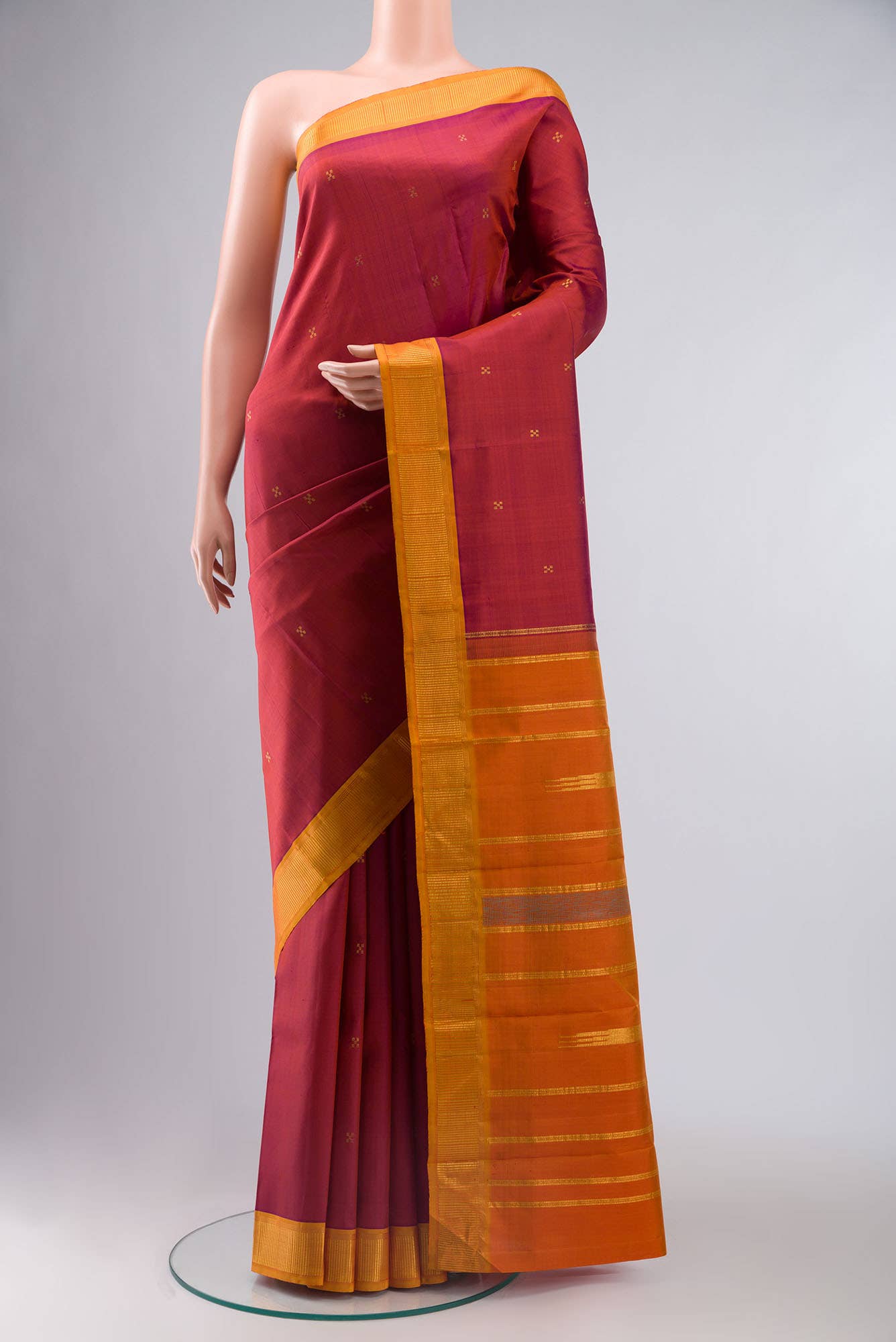 Magenta with Orange Dual Tone Kanchipuram Silk Saree