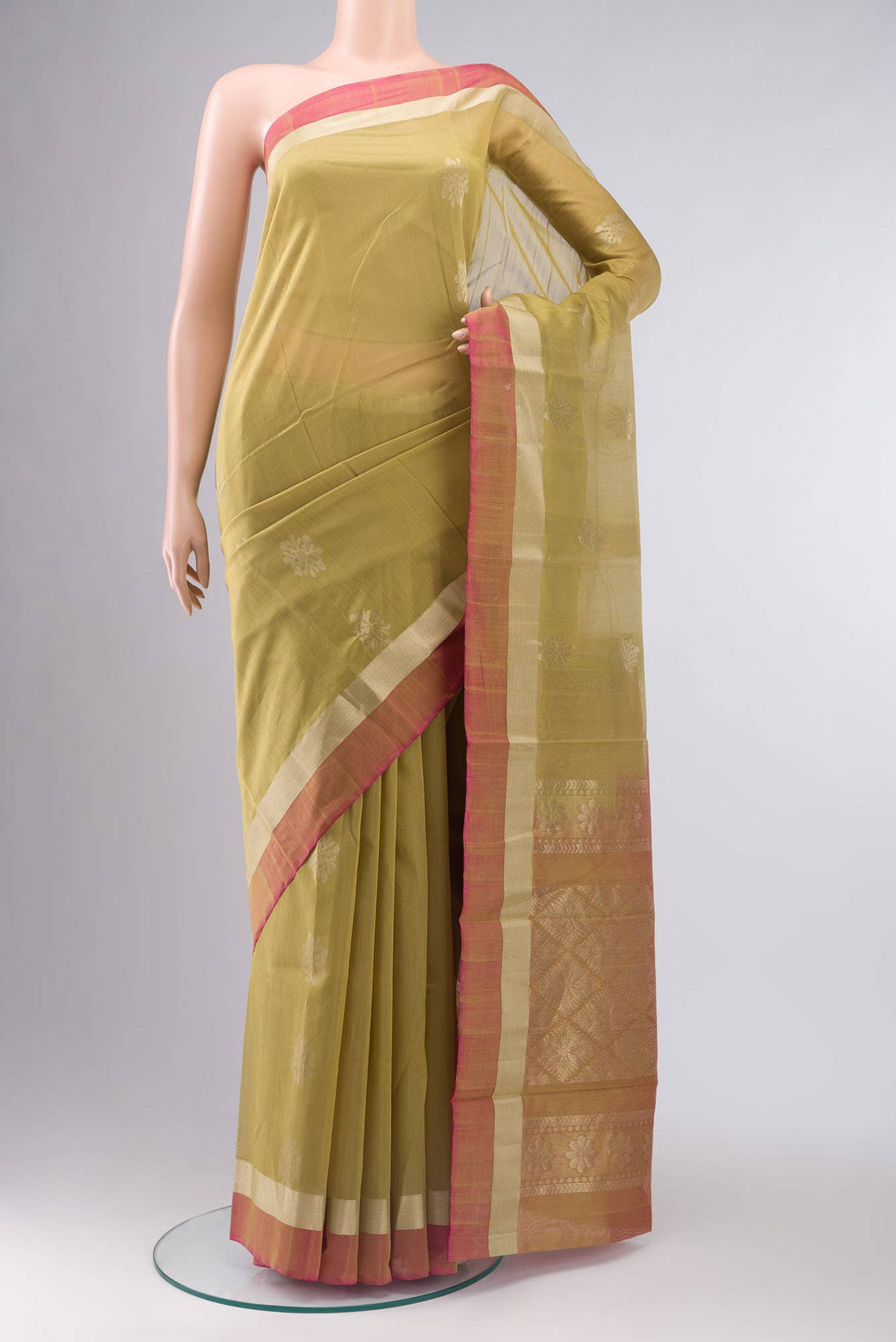 Beige Silk Cotton Saree