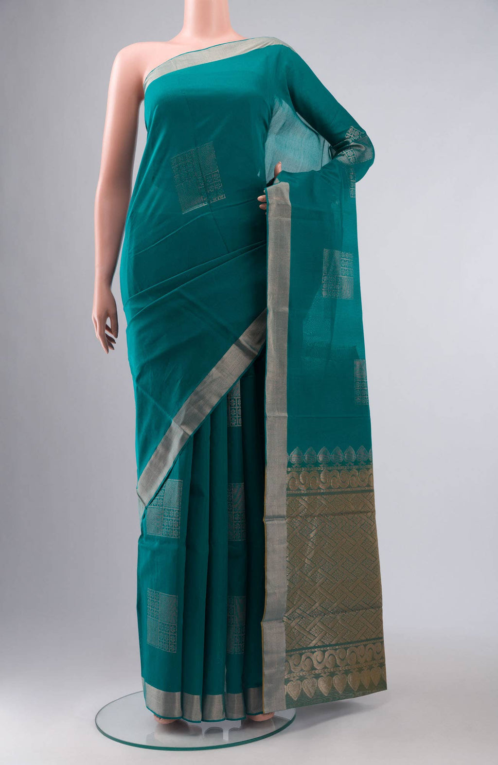Teal Silk Cotton Saree