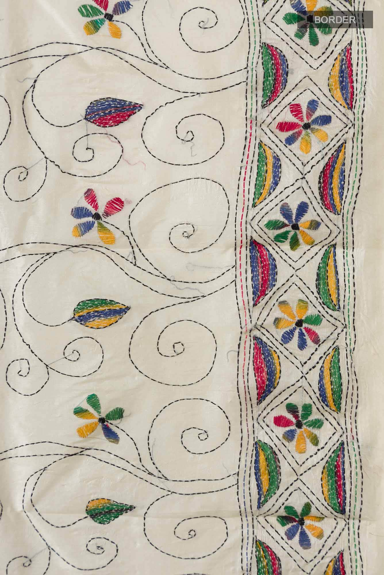 Cream Tussar Silk Saree