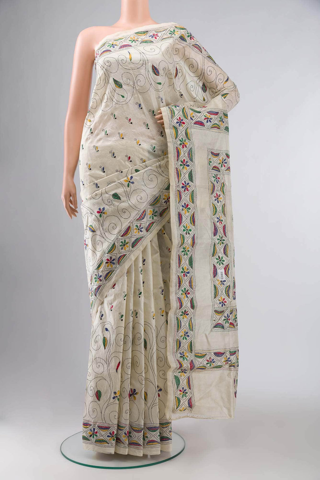 Cream Tussar Silk Saree