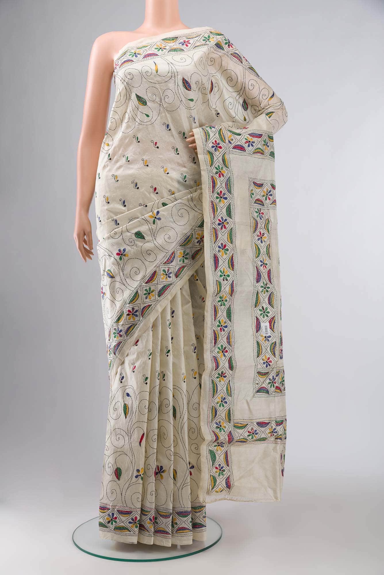 Cream Tussar Silk Saree