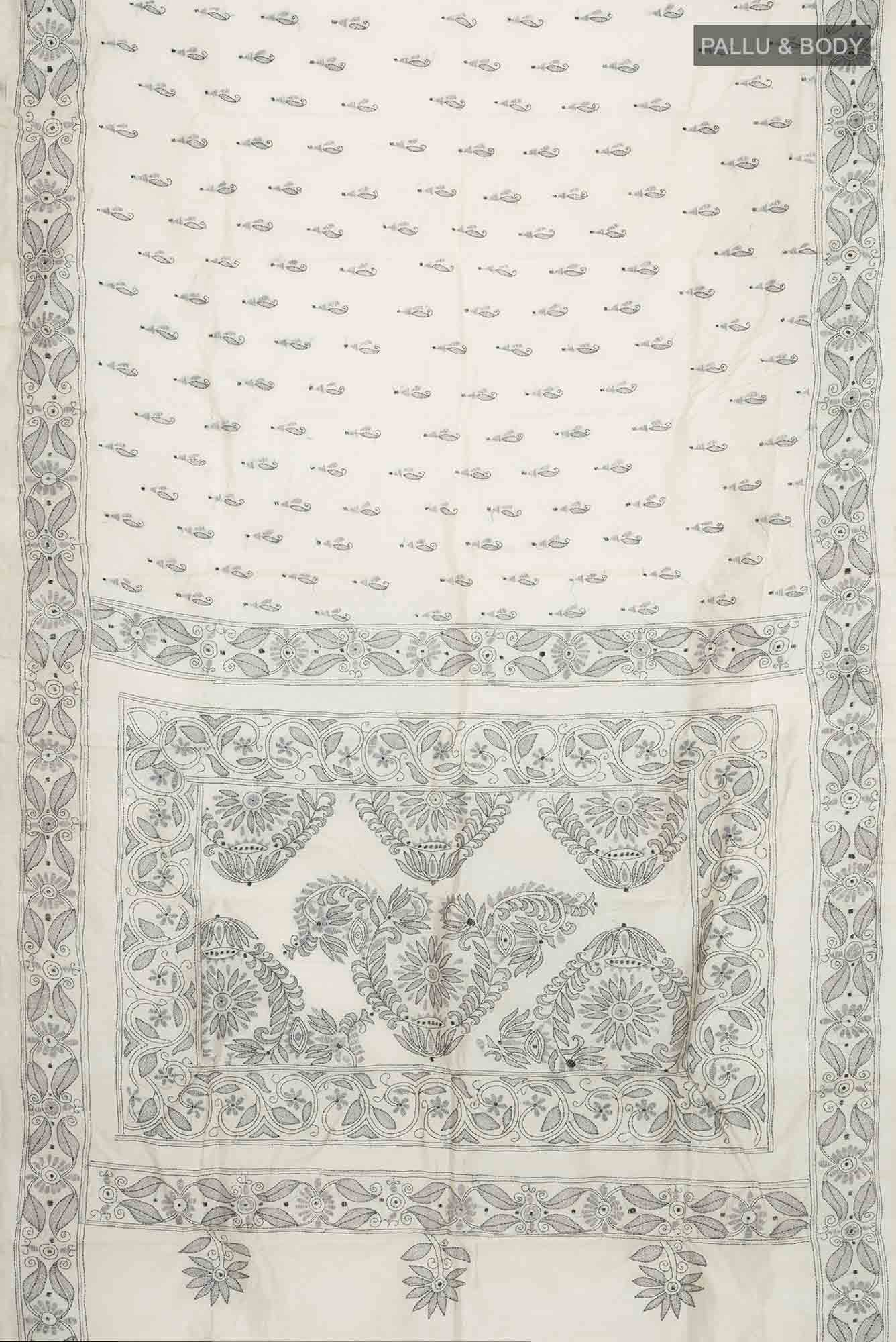 Cream Tussar Silk Saree