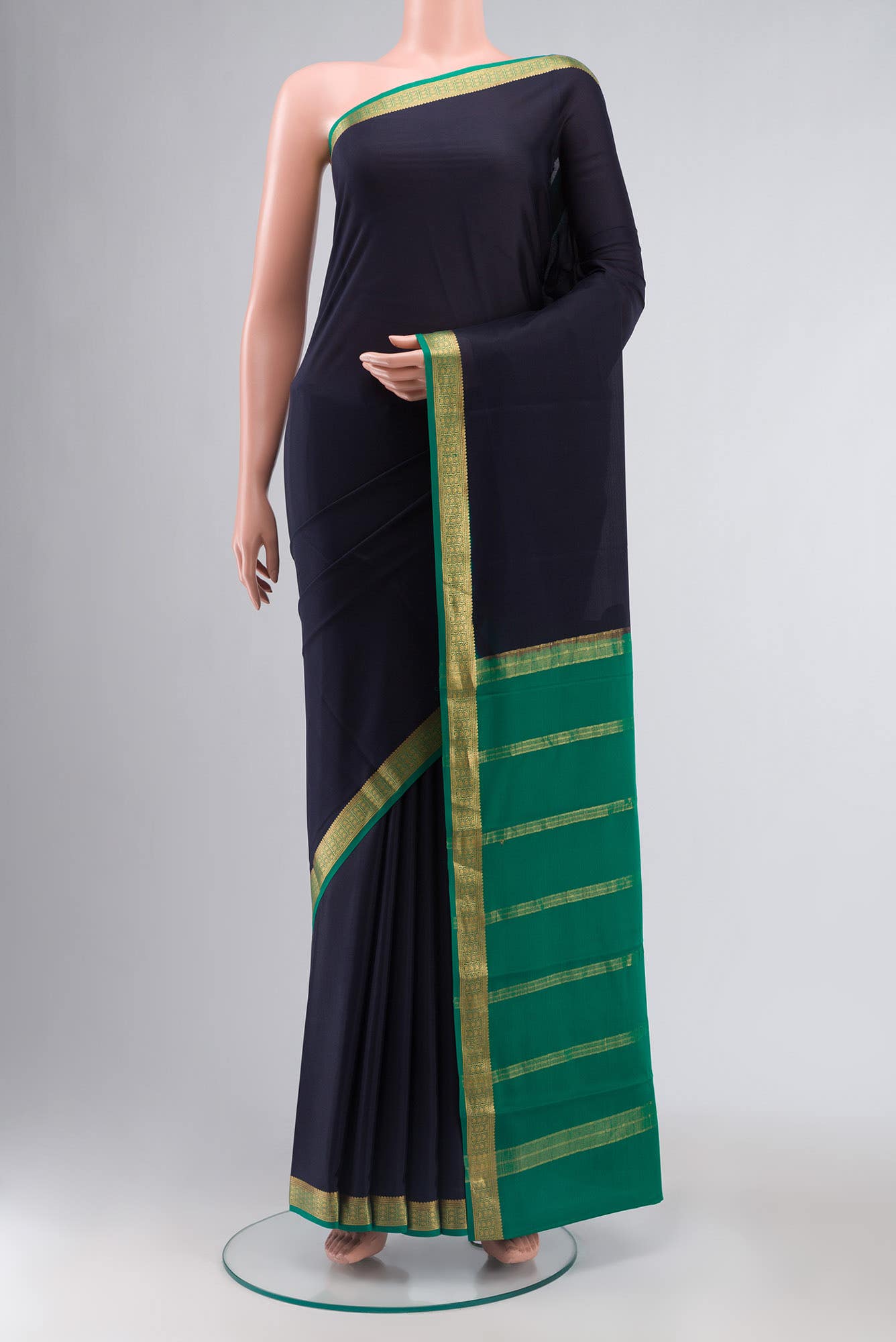 Navy Blue Mysore Crepe Saree