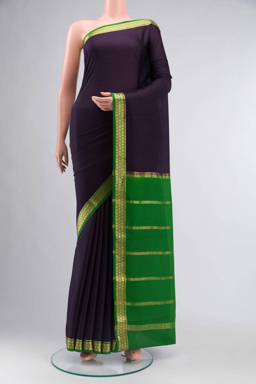 Navy Blue Mysore Crepe Saree