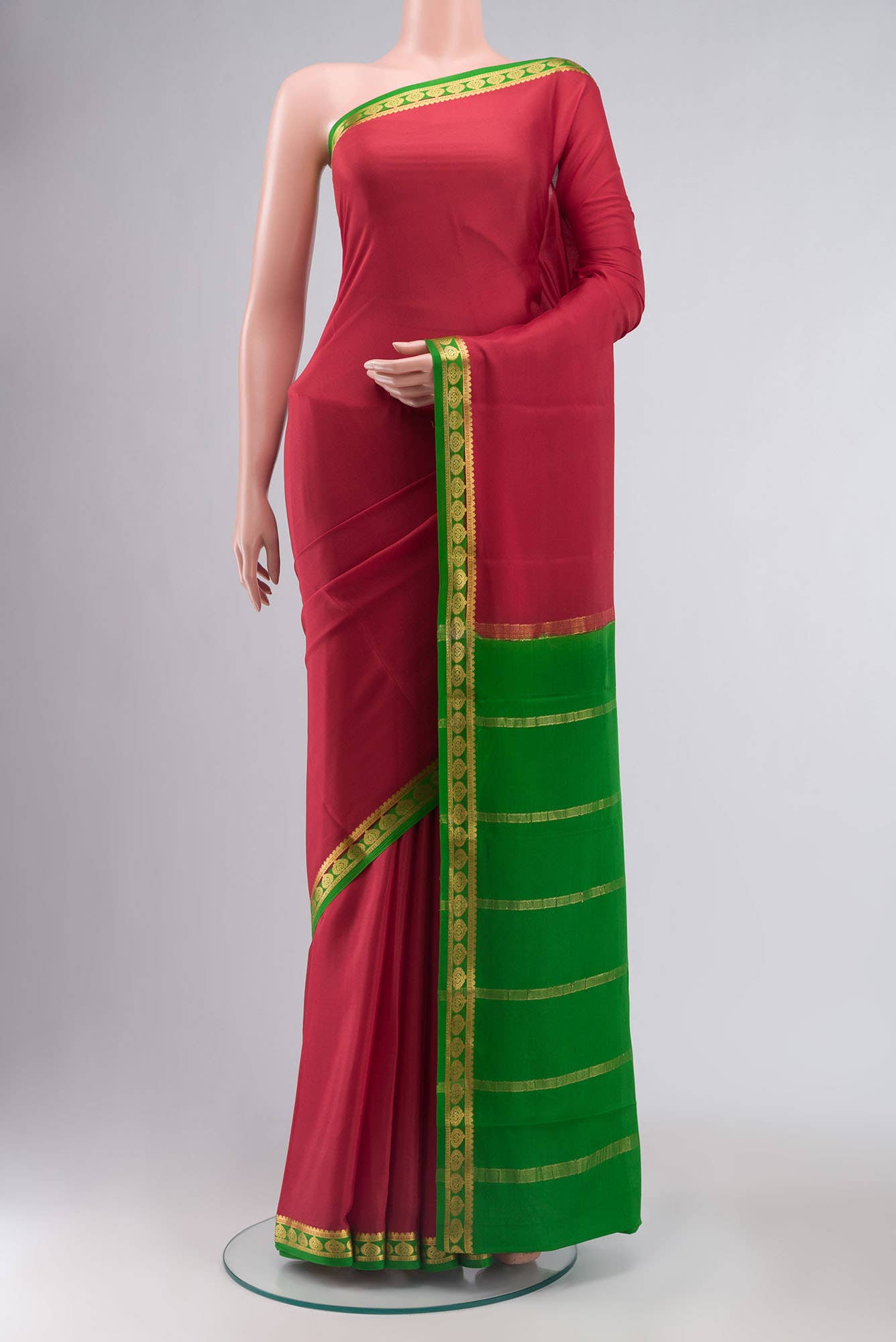 Red Mysore Crepe Saree