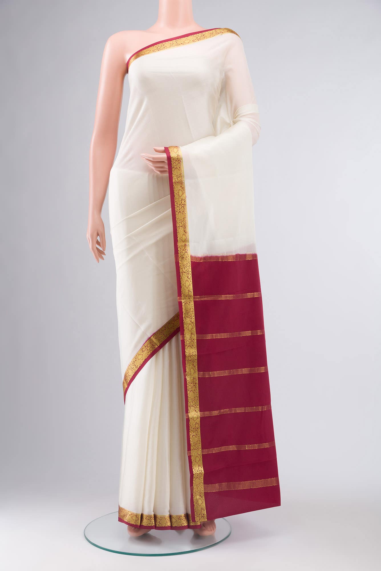 Cream Mysore Crepe Saree
