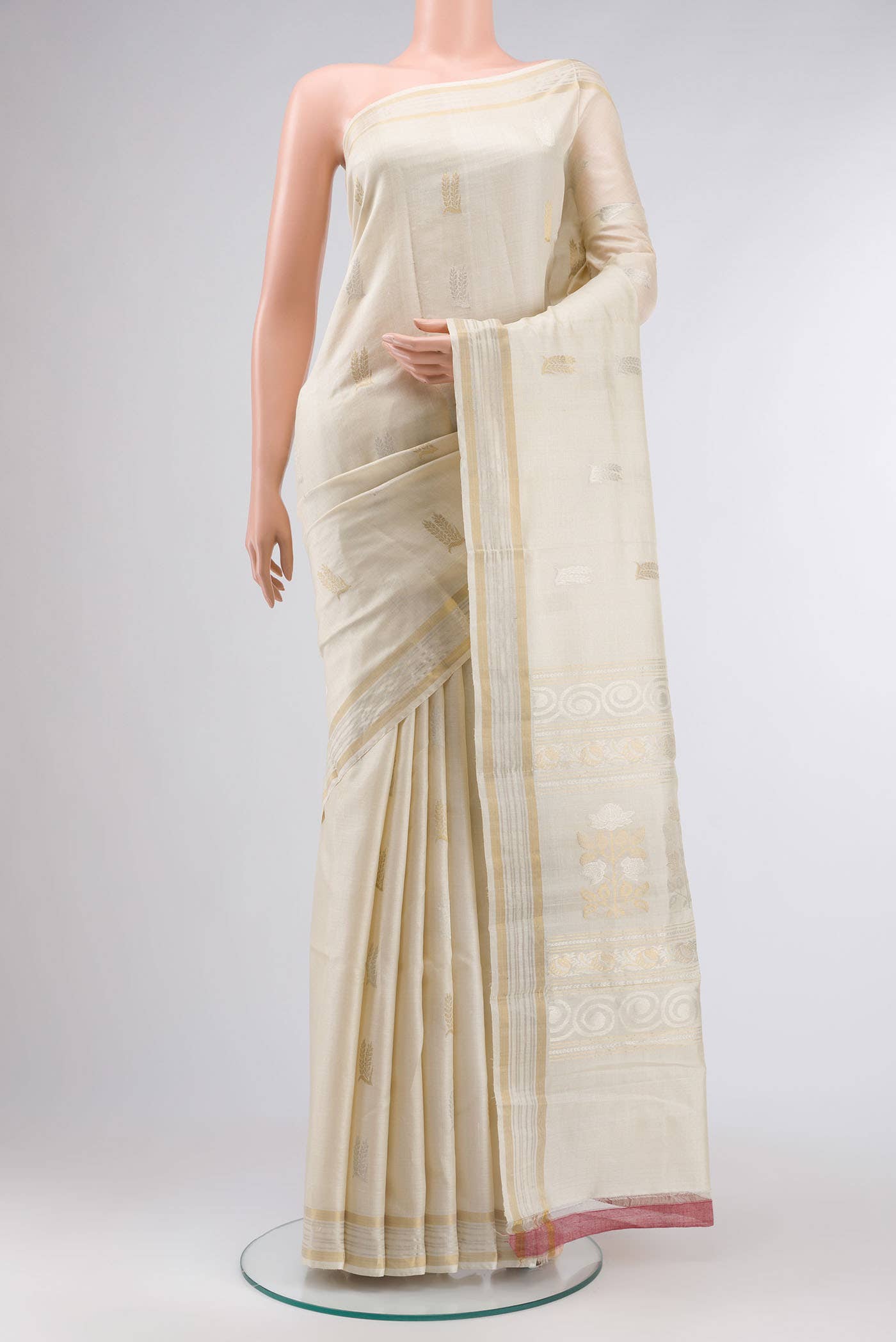 Cream Tussar Silk Saree