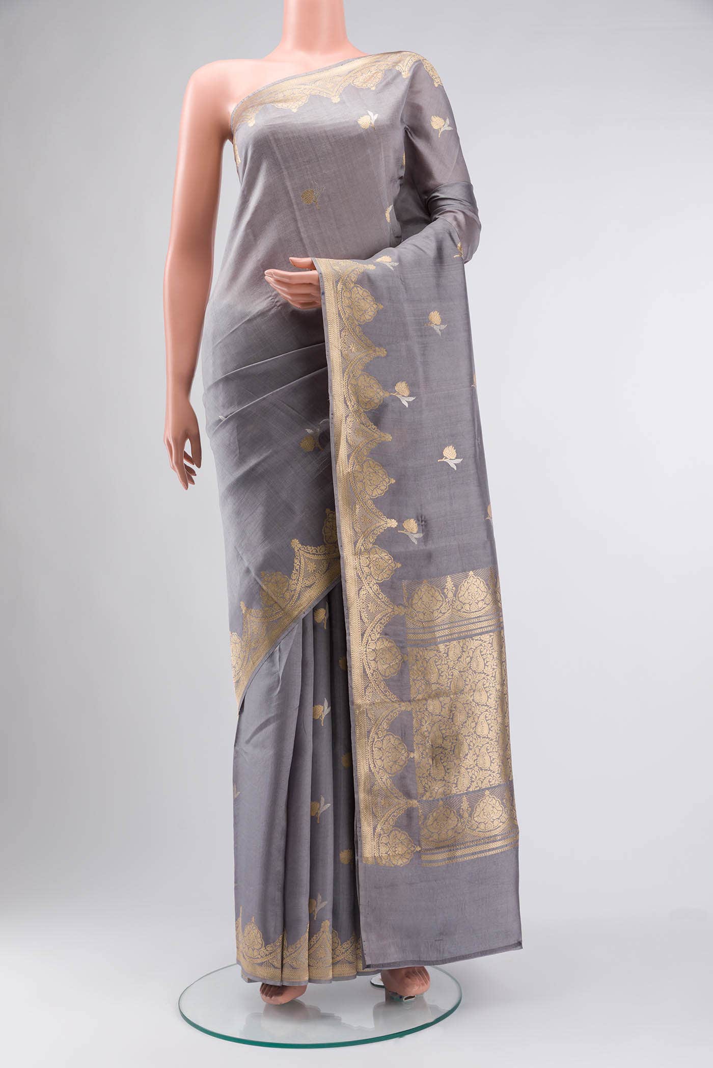 Grey Banarasi Katan Silk Saree
