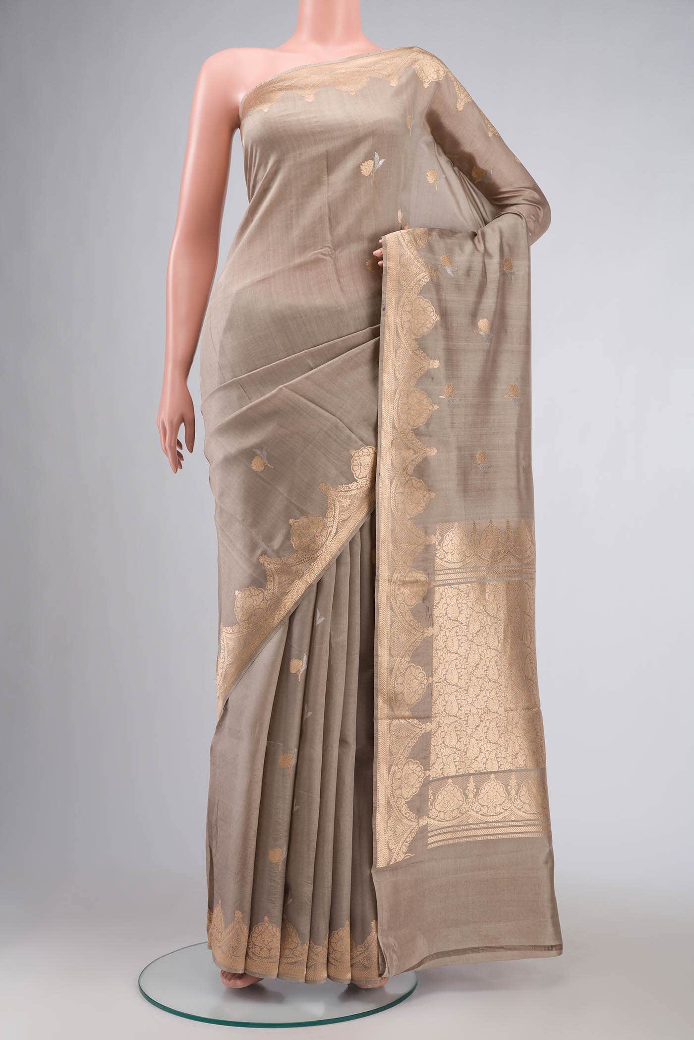Grey Banarasi Silk Saree