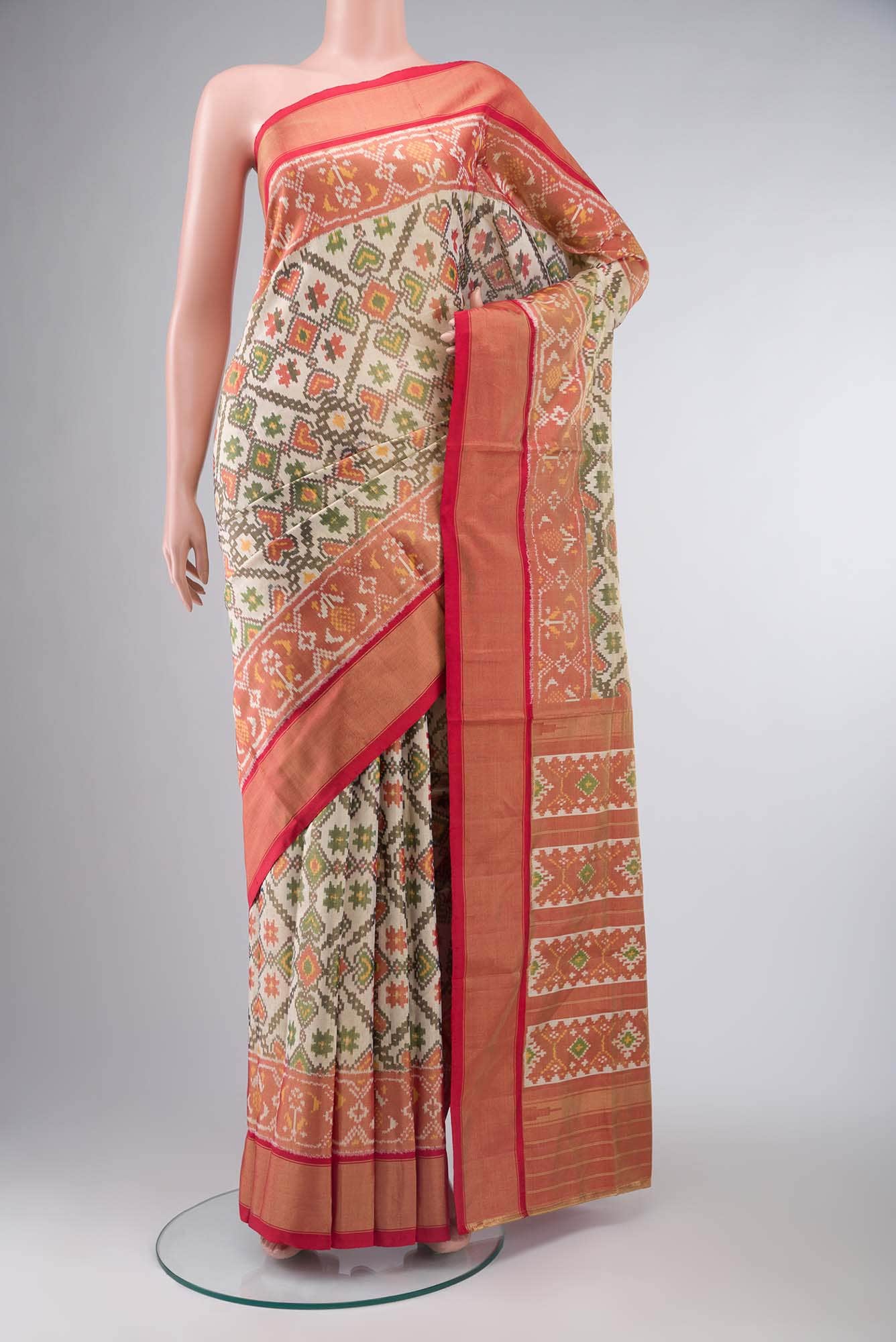 Beige Pochampally Silk Saree