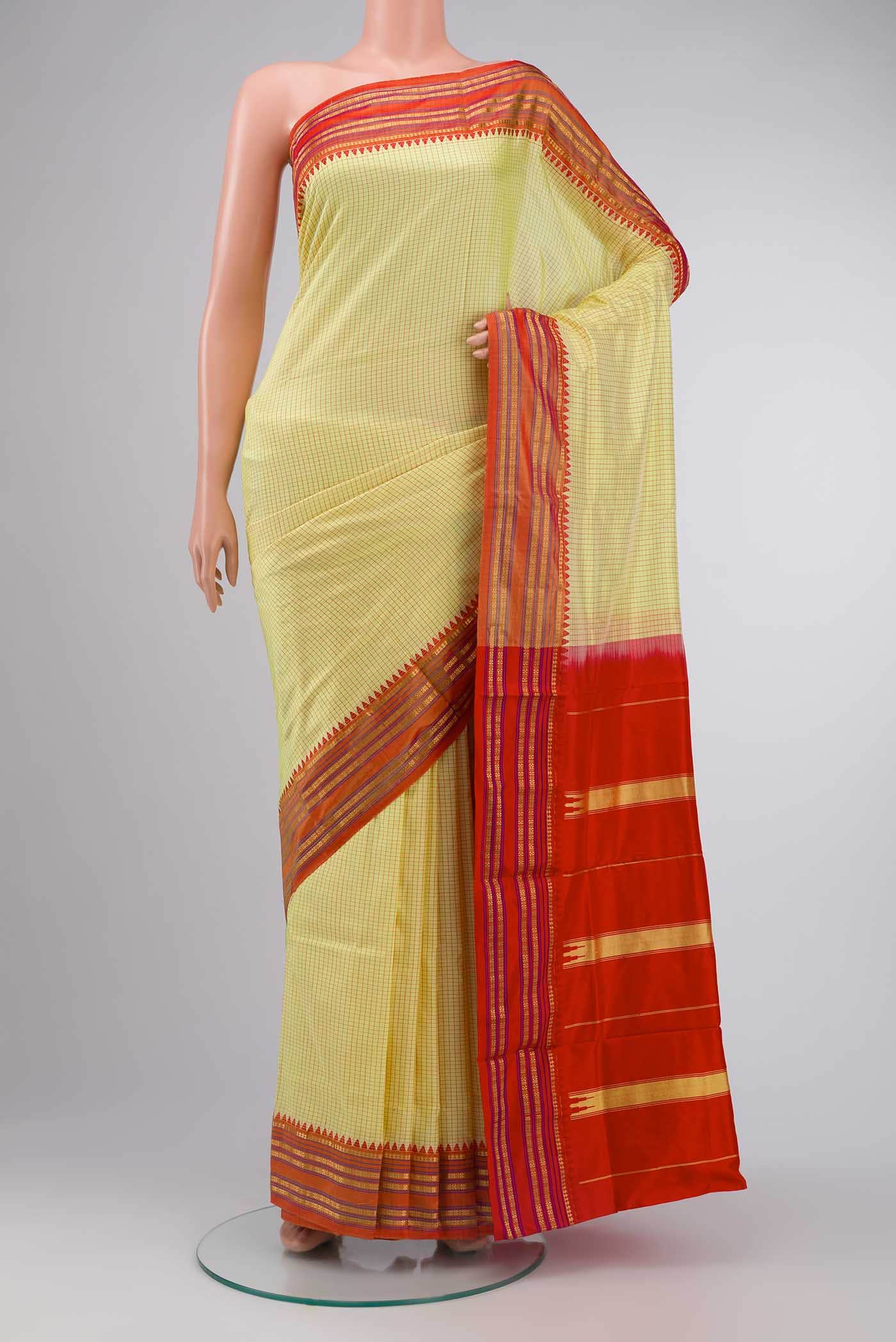 Yellow Narayanpet Silk Saree