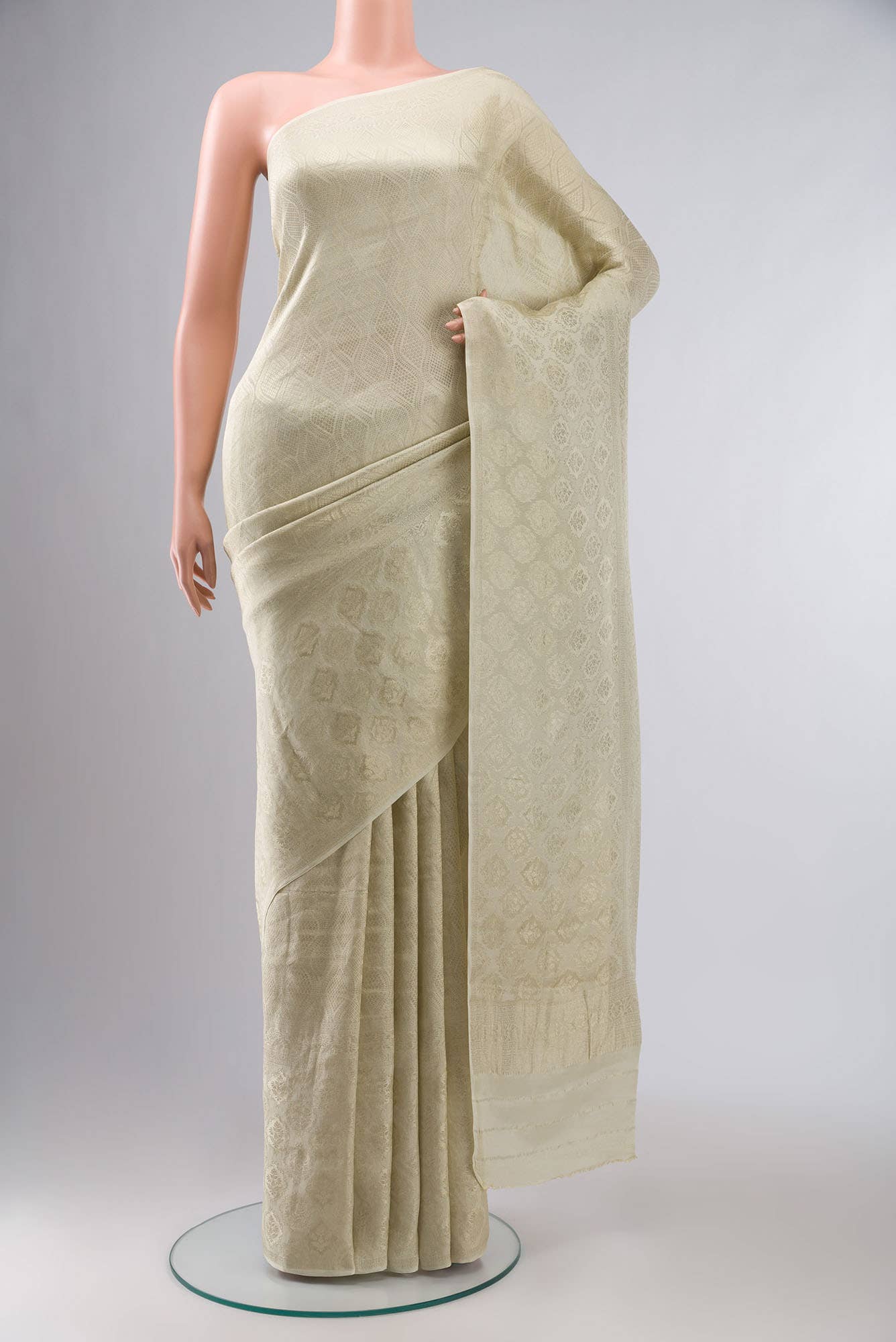 Cream Mysore Crepe Saree