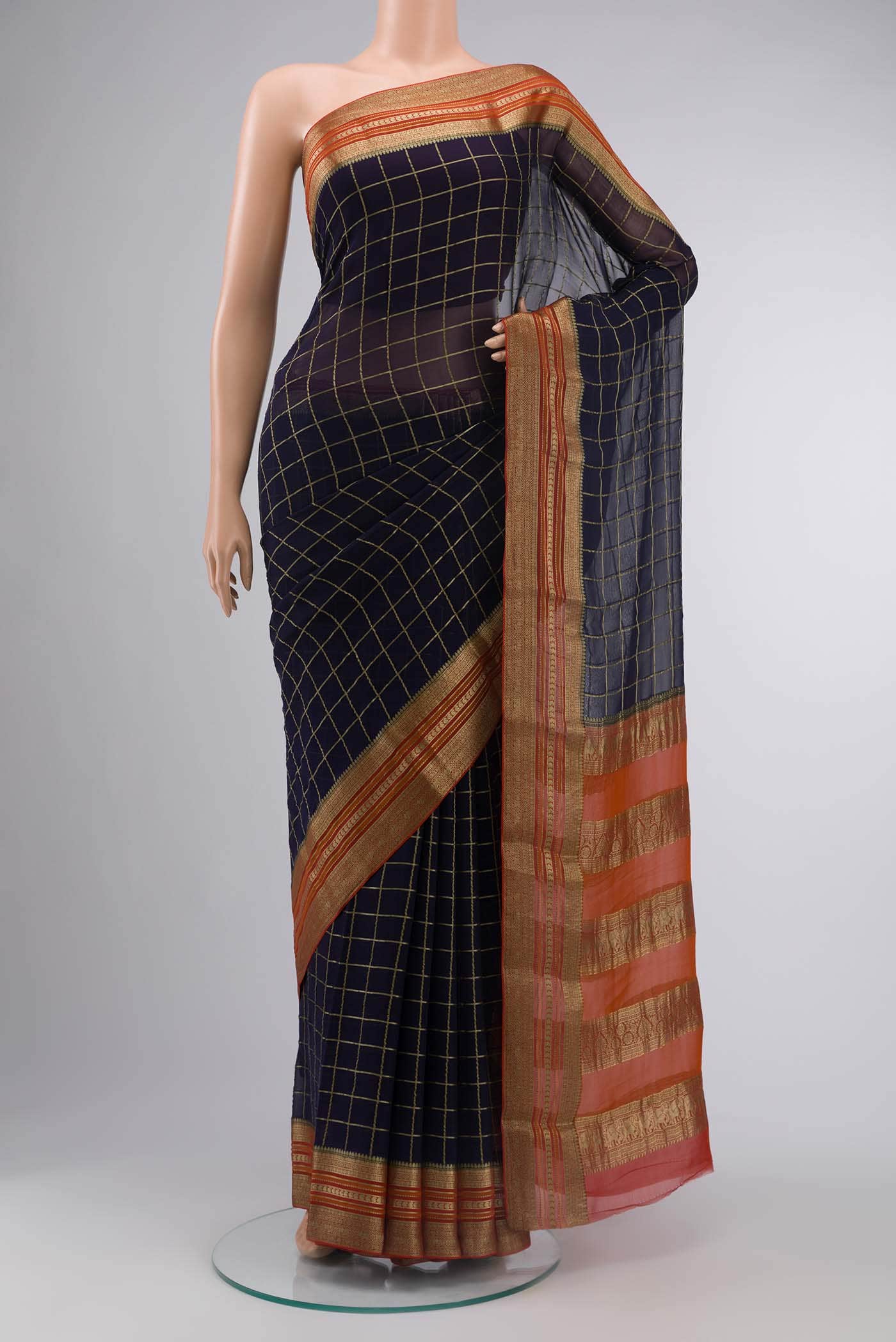 Navy Blue Georgette Saree