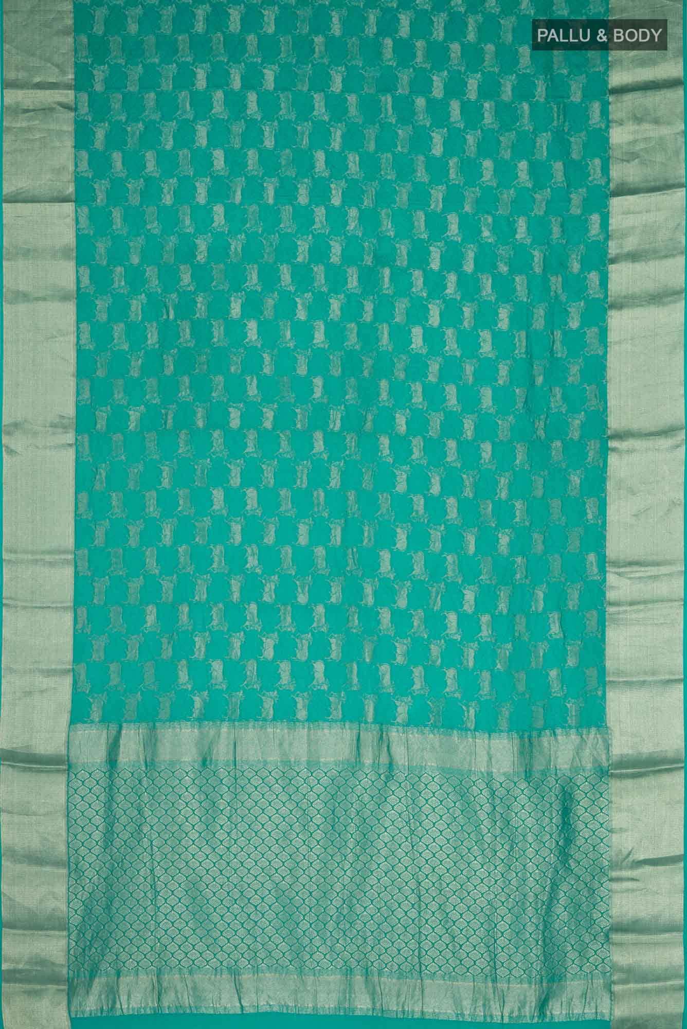 Turquoise Mysore Crepe Saree