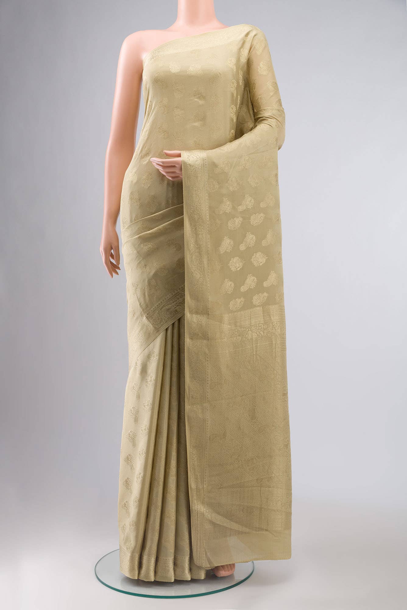 Beige Mysore Crepe Saree