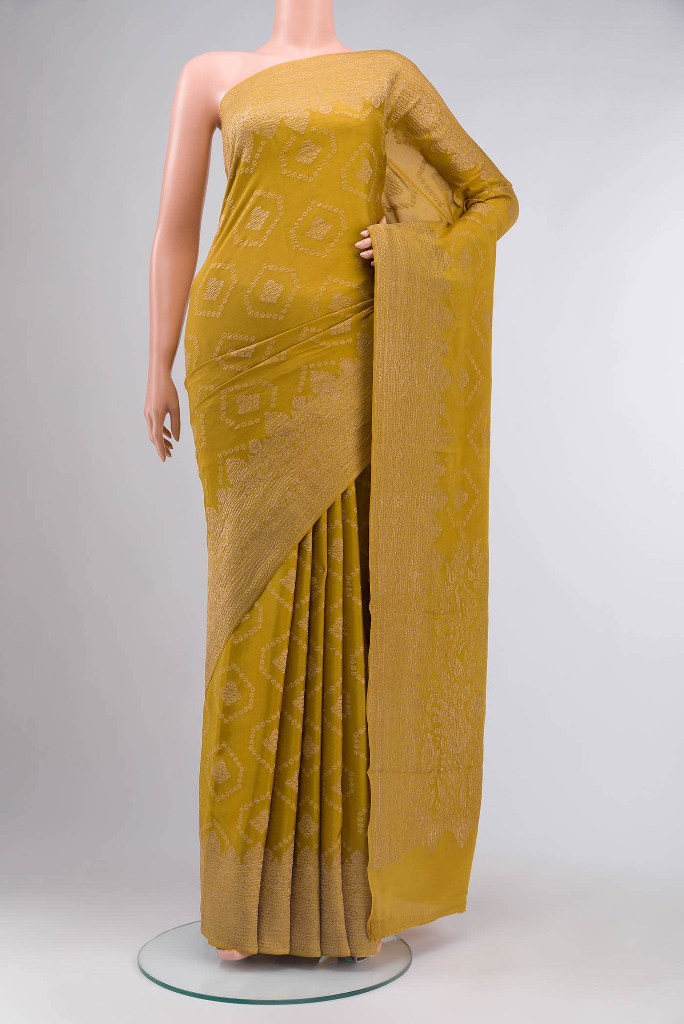 Mustard Mysore Crepe Saree