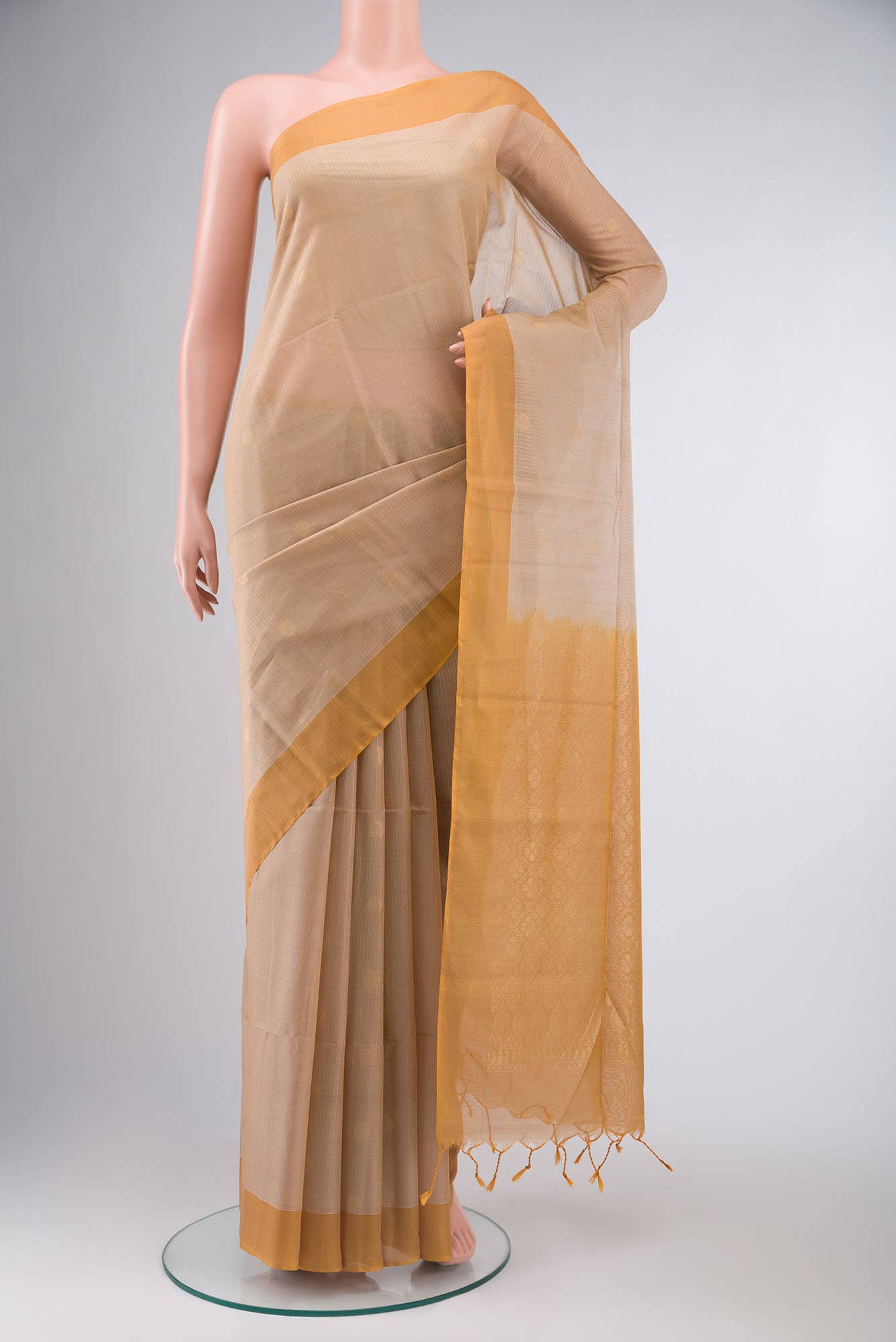 Beige Silk Cotton Saree