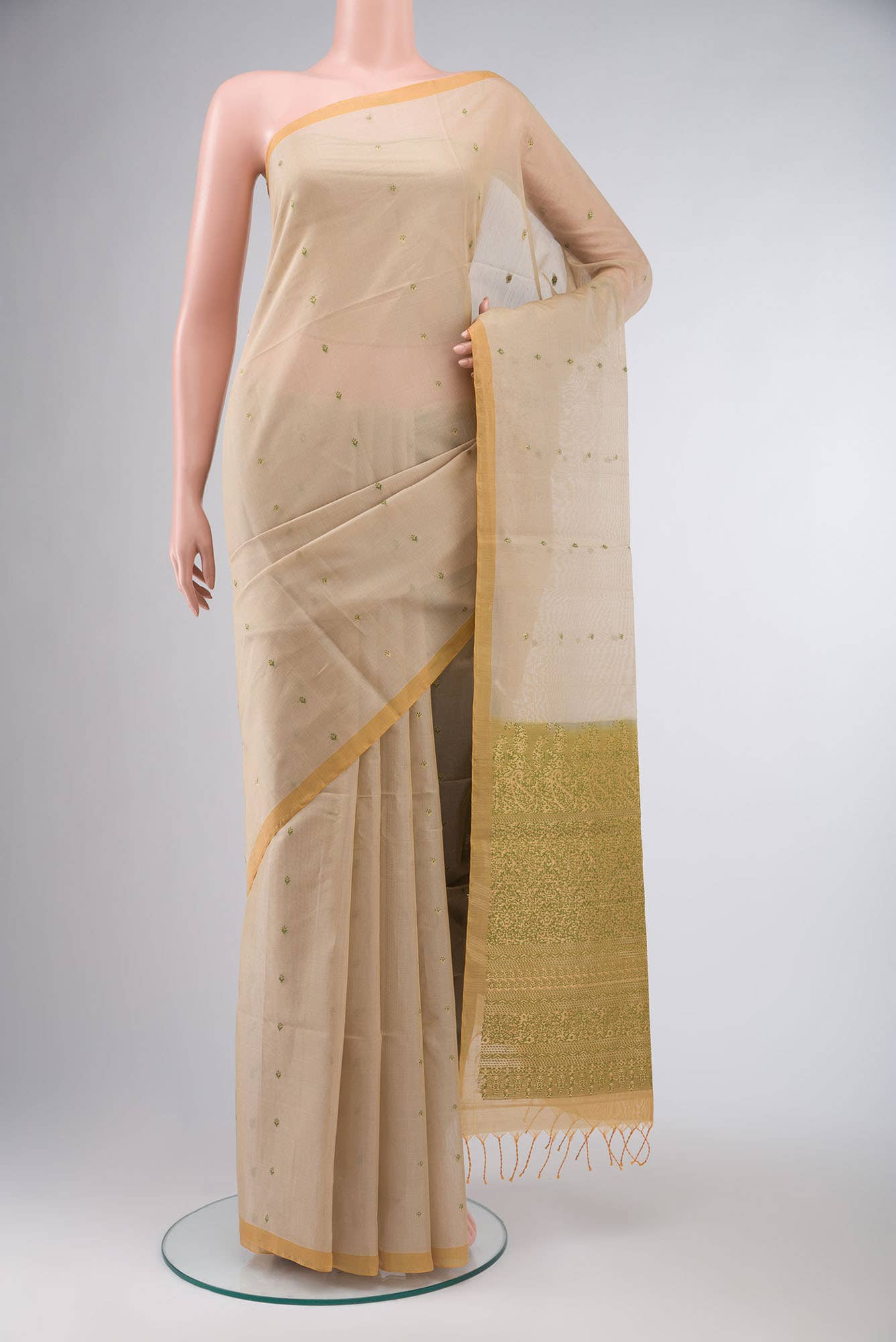 Beige Silk Cotton Saree