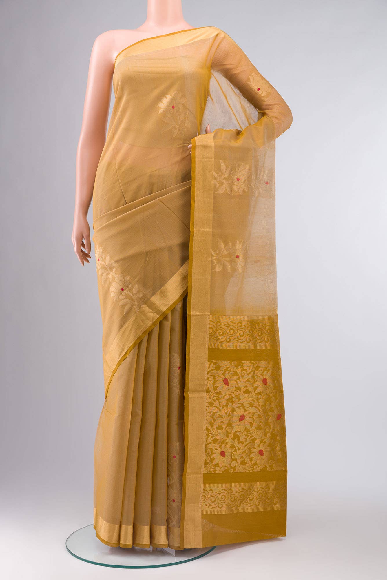 Beige Silk Cotton Saree