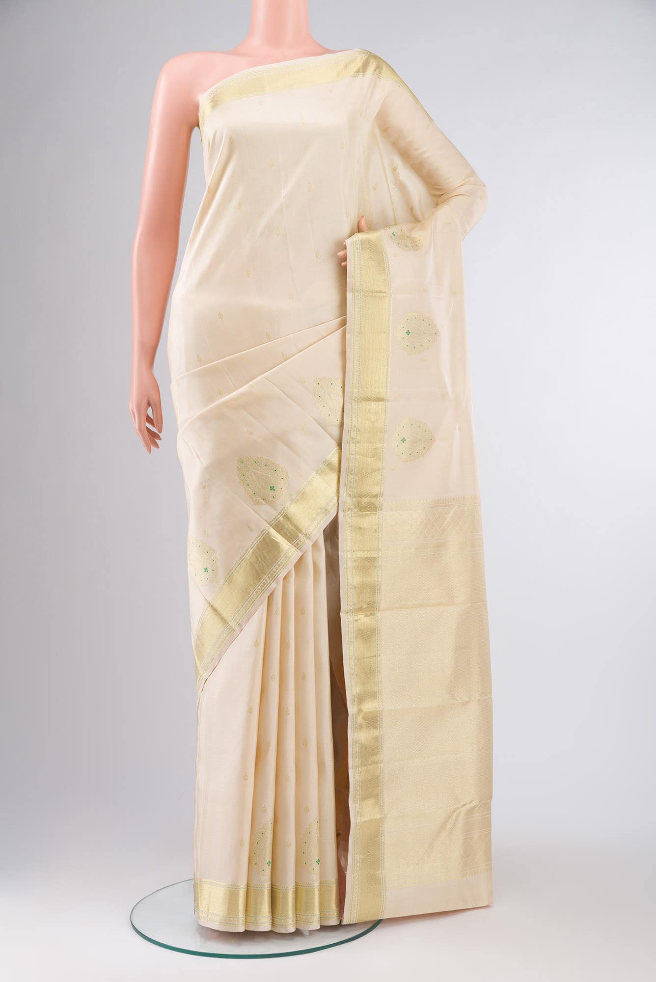 Cream Kanchipuram Silk Saree