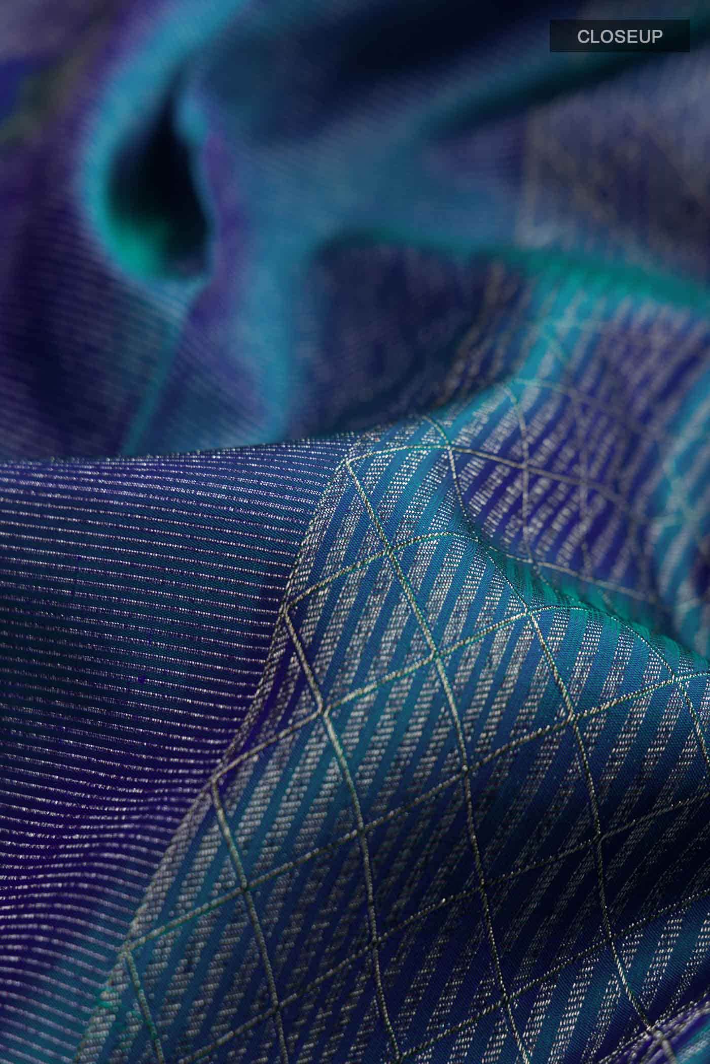 Blue with Green Dual Tone Kanchipuram Silk Saree