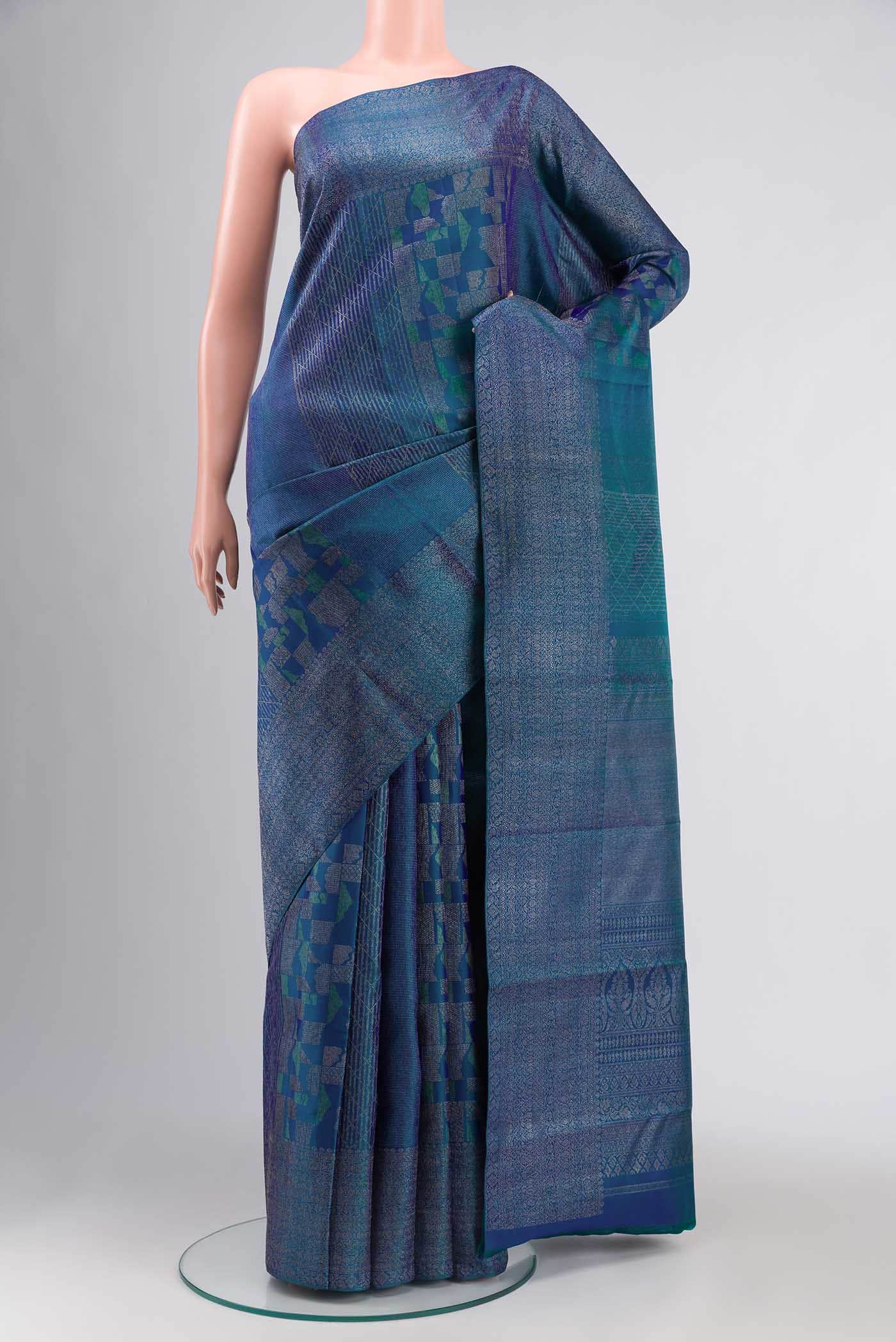 Blue with Green Dual Tone Kanchipuram Silk Saree