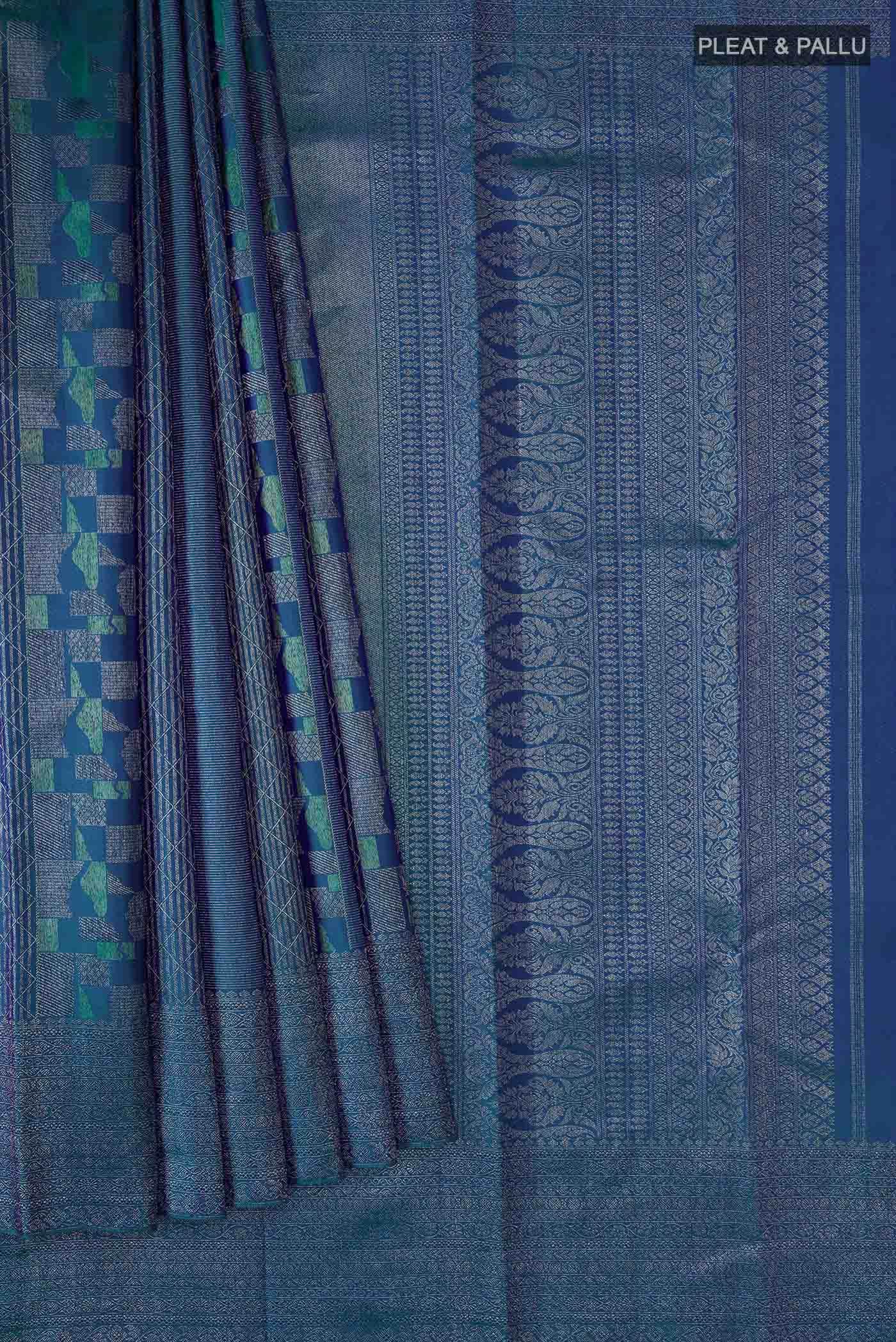 Blue with Green Dual Tone Kanchipuram Silk Saree