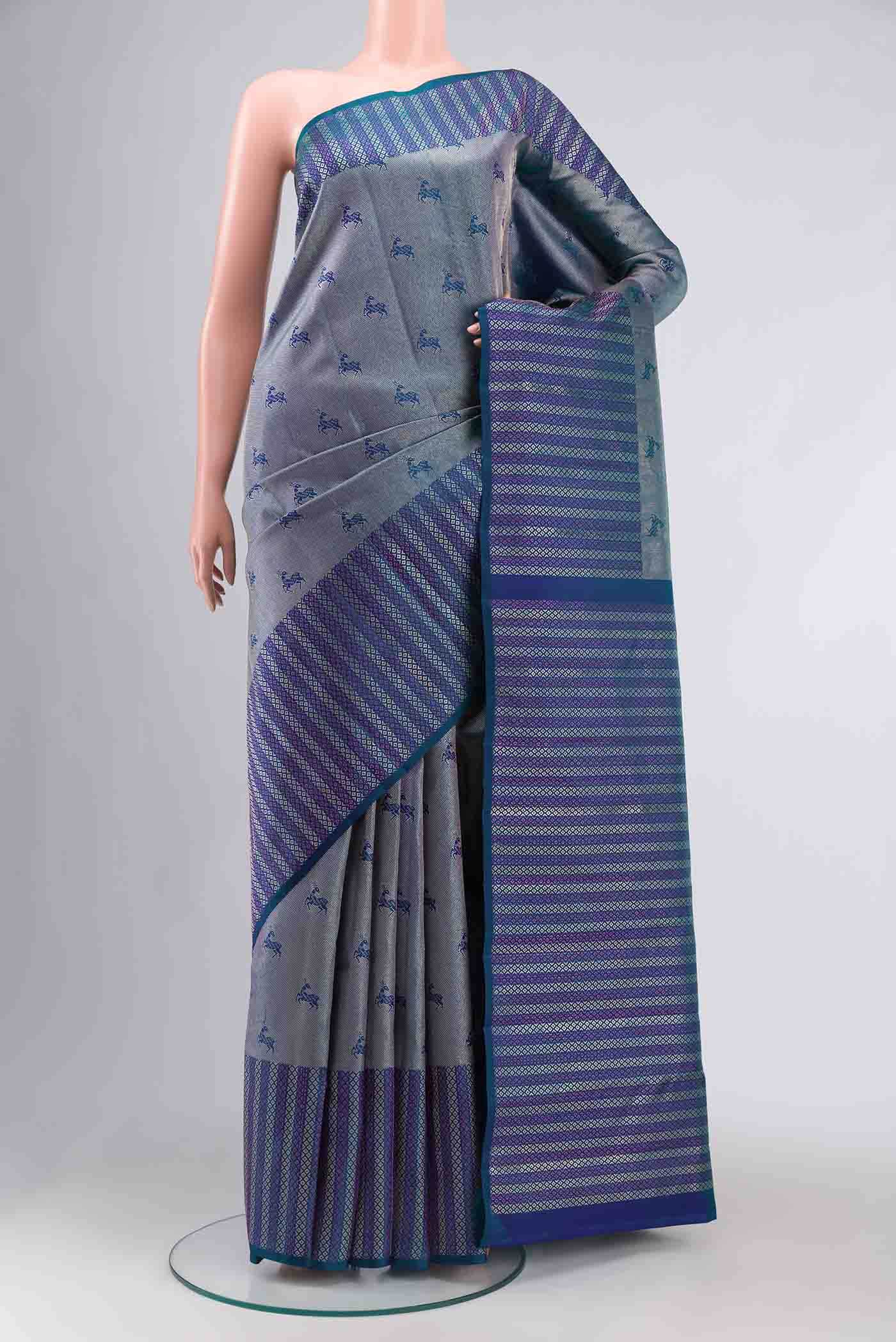 Blue with Green Dual Tone Kanchipuram Silk Saree