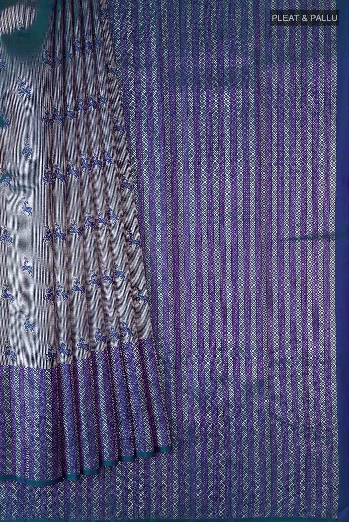 Blue with Green Dual Tone Kanchipuram Silk Saree