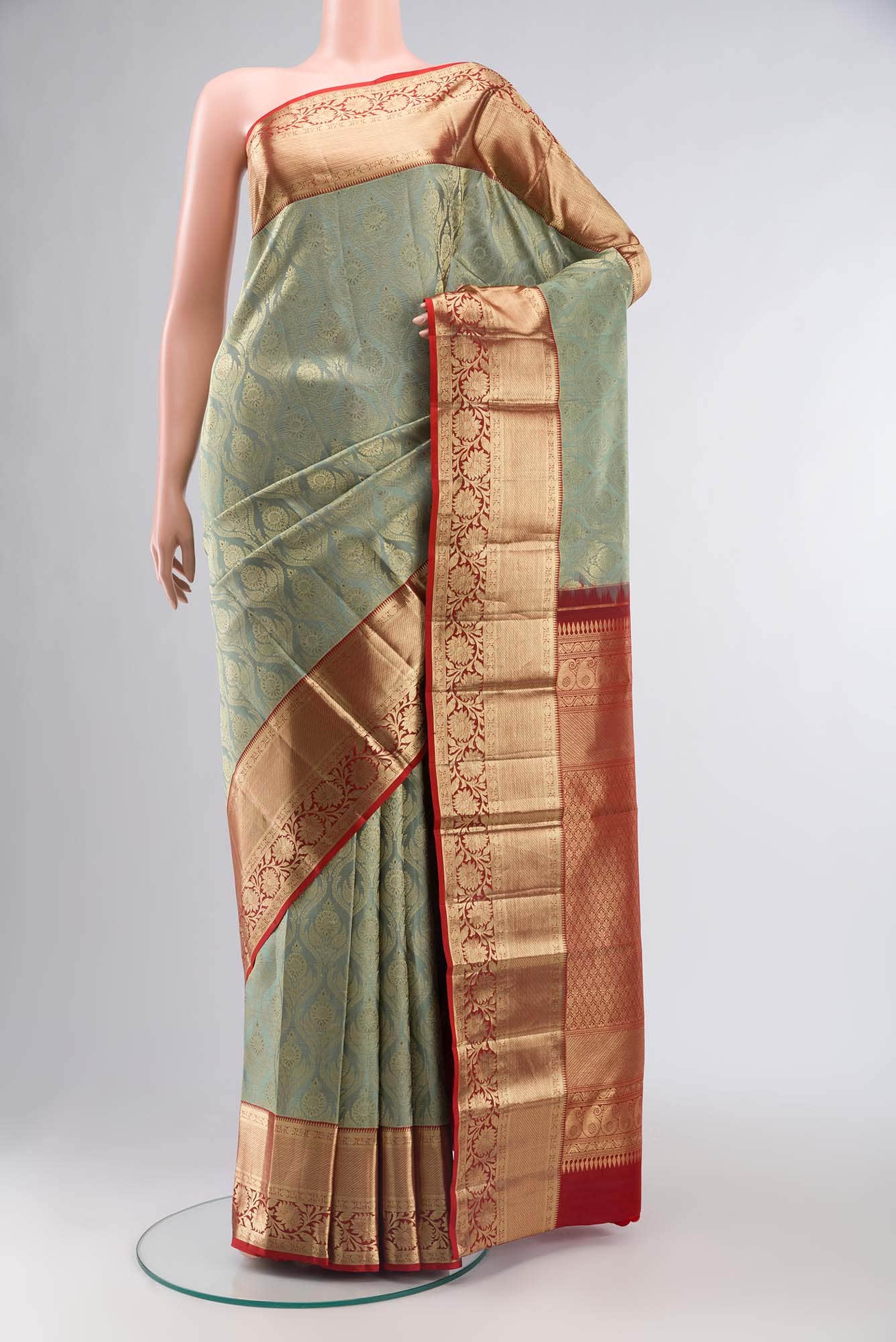 Sage Green Kanchipuram Silk Saree