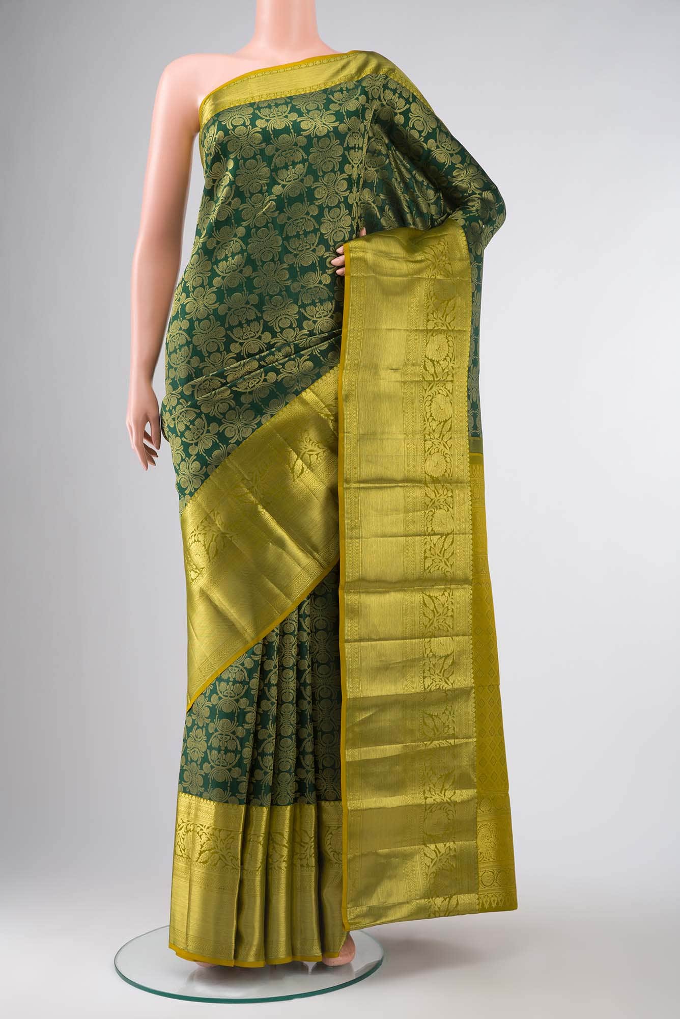 Bottle Green Kanchipuram Silk Saree