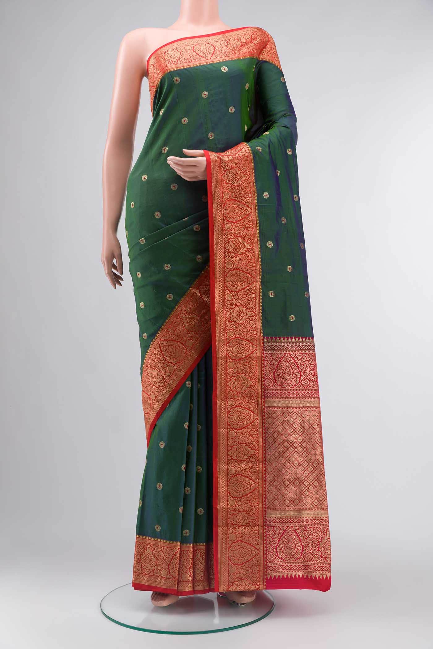 Green With Blue Dual Tone Bangalore Silk Saree
