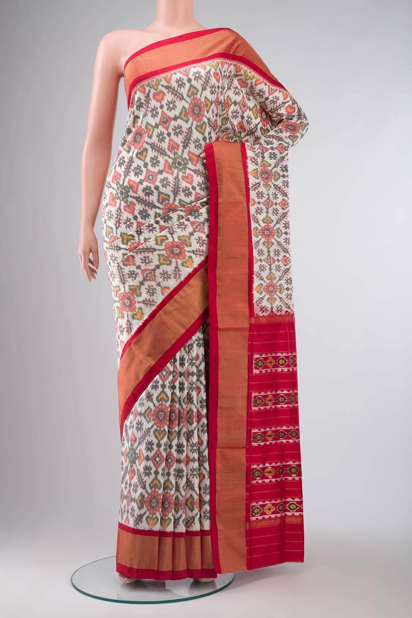Off White Pochampally Silk Saree