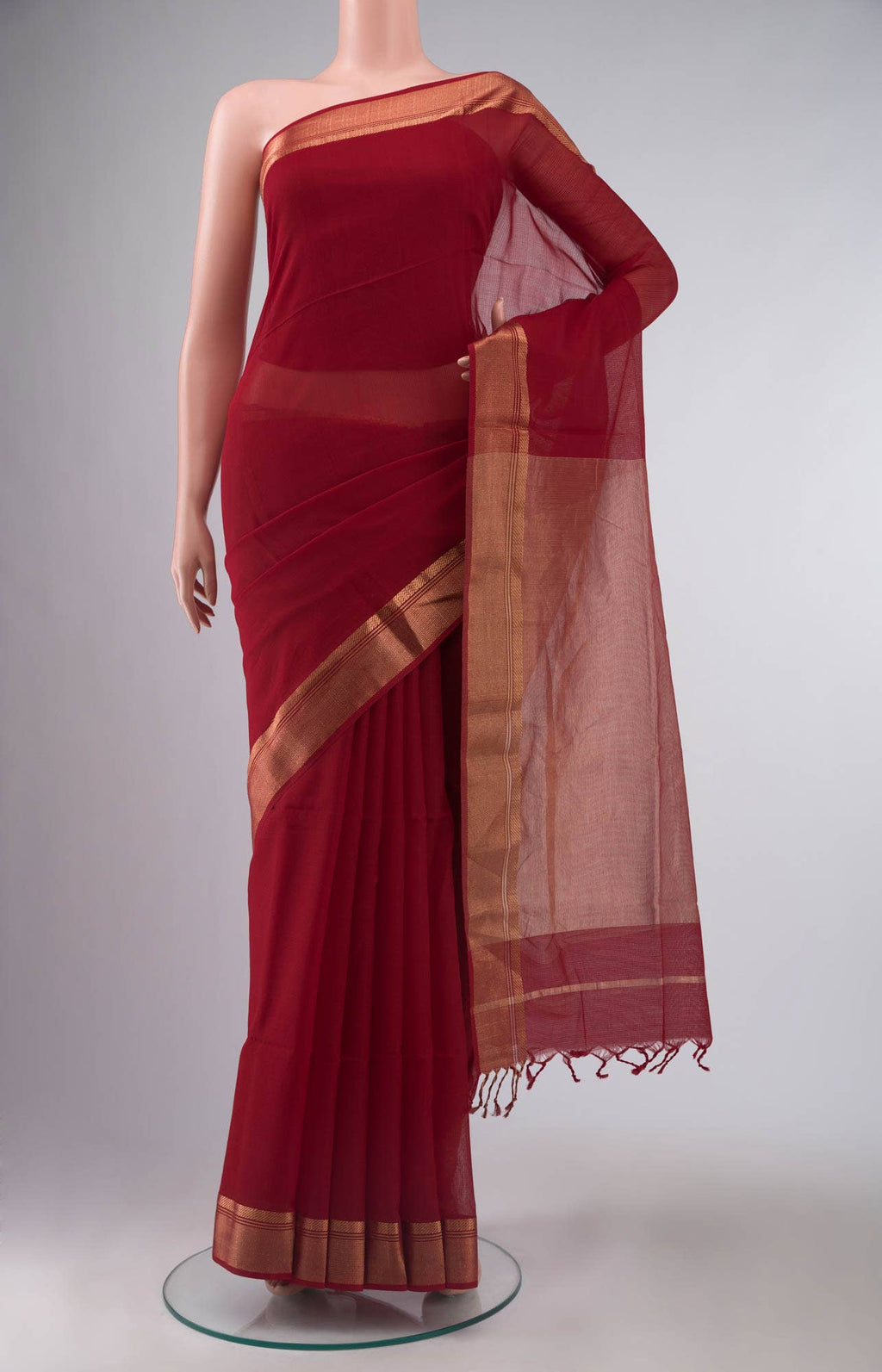 Red Maheshwari Silk Cotton Saree