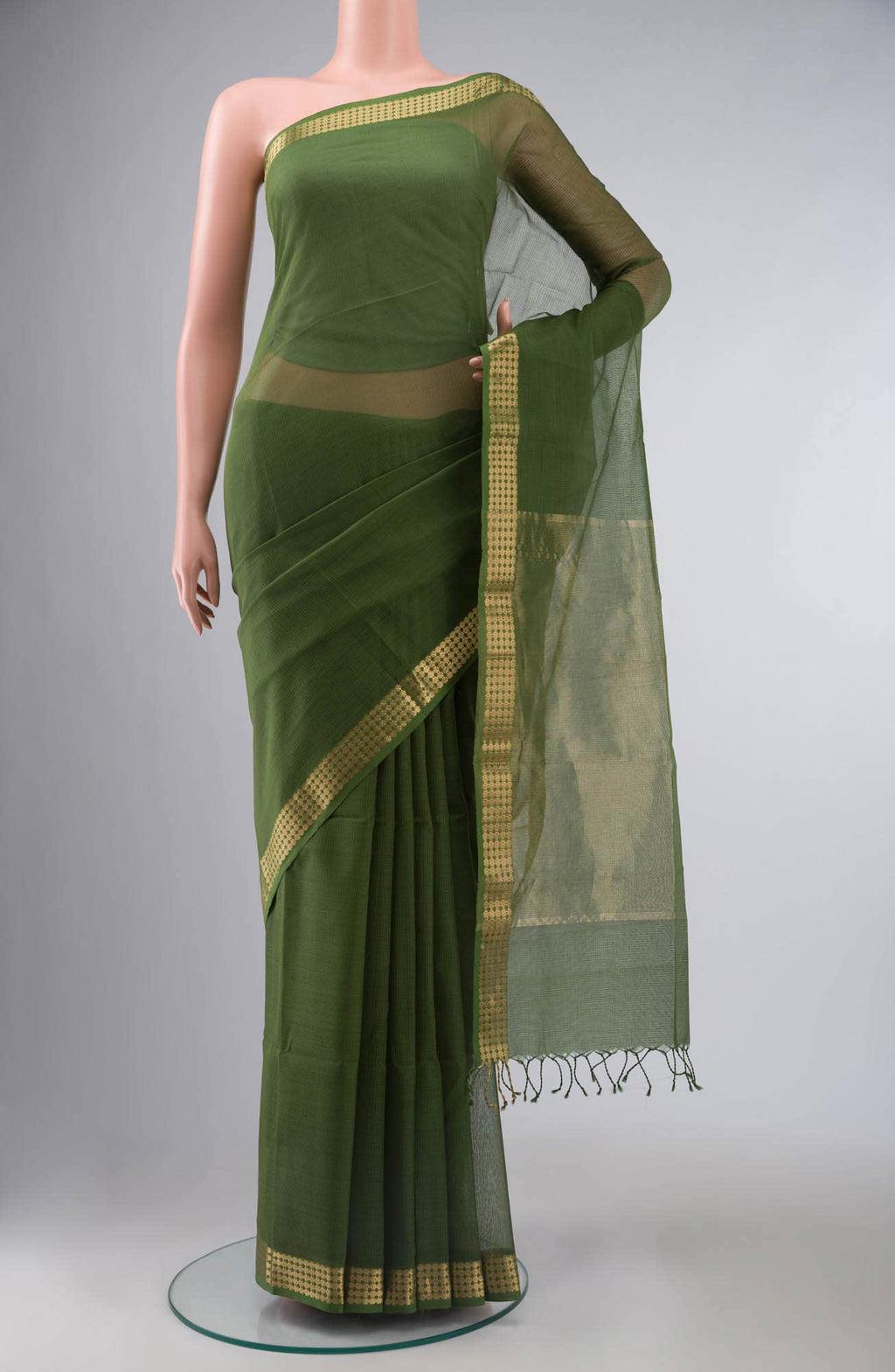Green Maheshwari Silk Cotton Saree