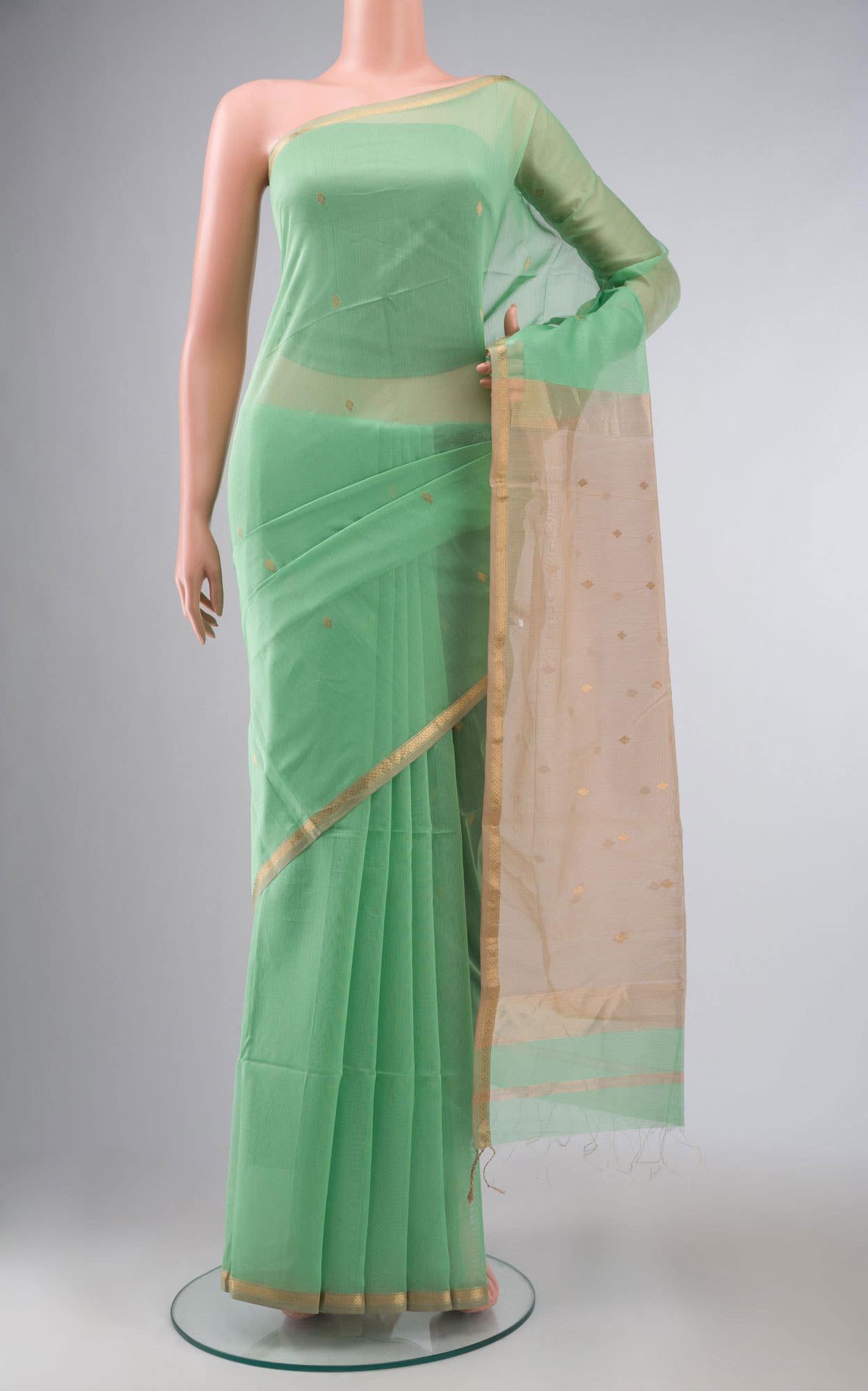 Green Maheshwari Silk Cotton Saree