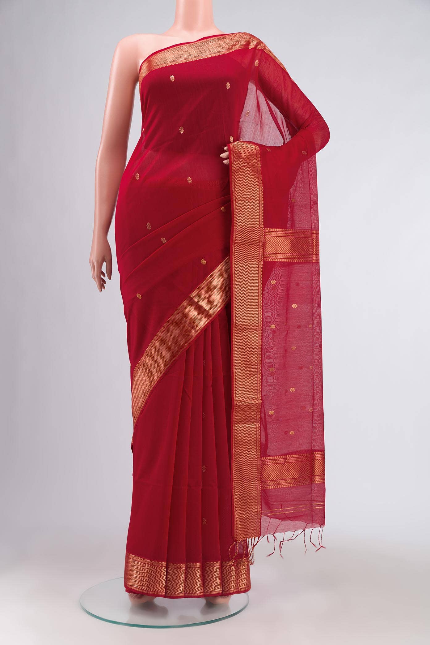 Red Maheshwari Silk Cotton Saree