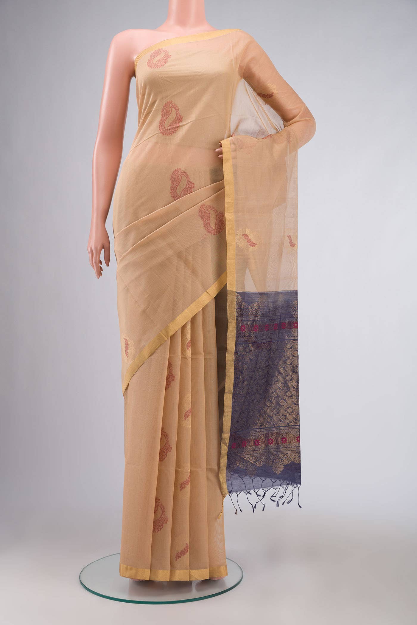 Beige Silk Cotton Saree